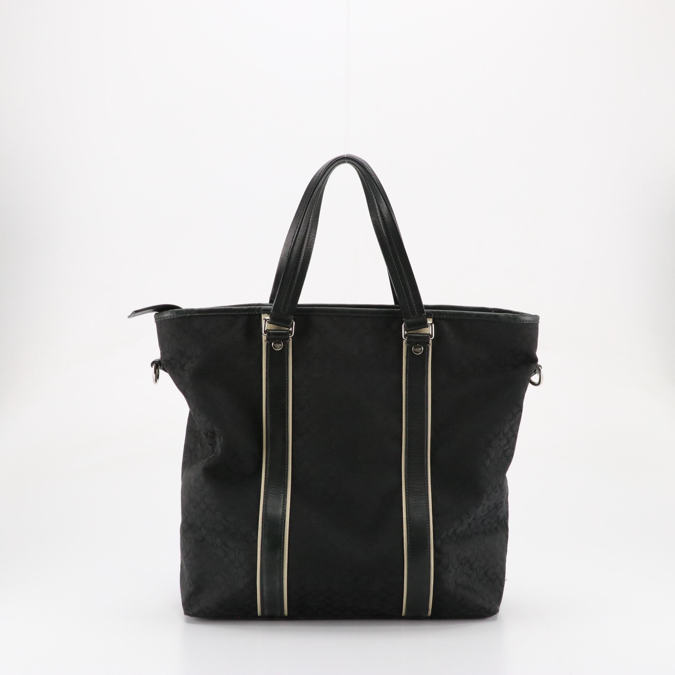 Coach Voyager Drafting 2Way Tote in Black Signature Canvas & Tan Wristlet Wallet