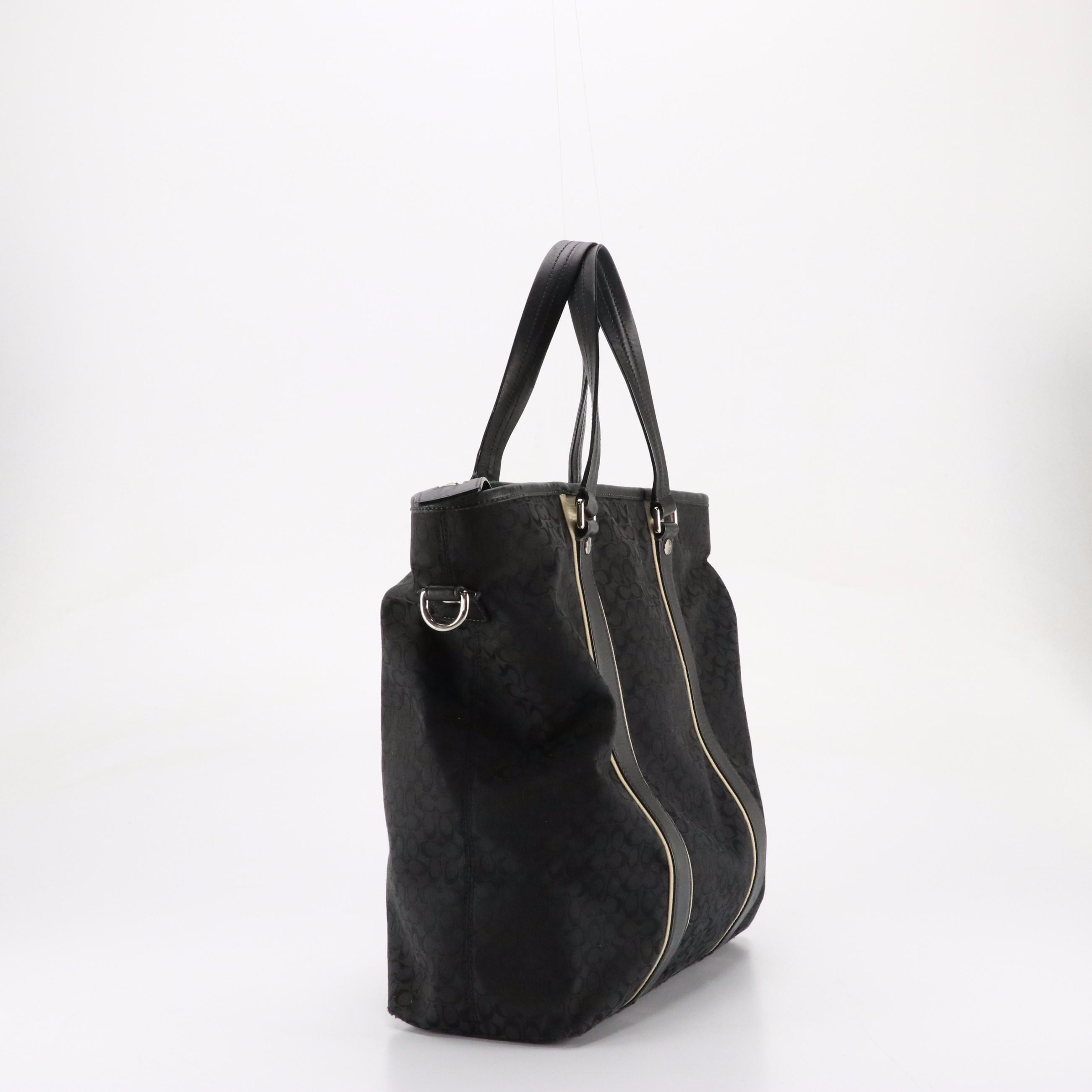 Coach Voyager Drafting 2Way Tote in Black Signature Canvas & Tan Wristlet Wallet