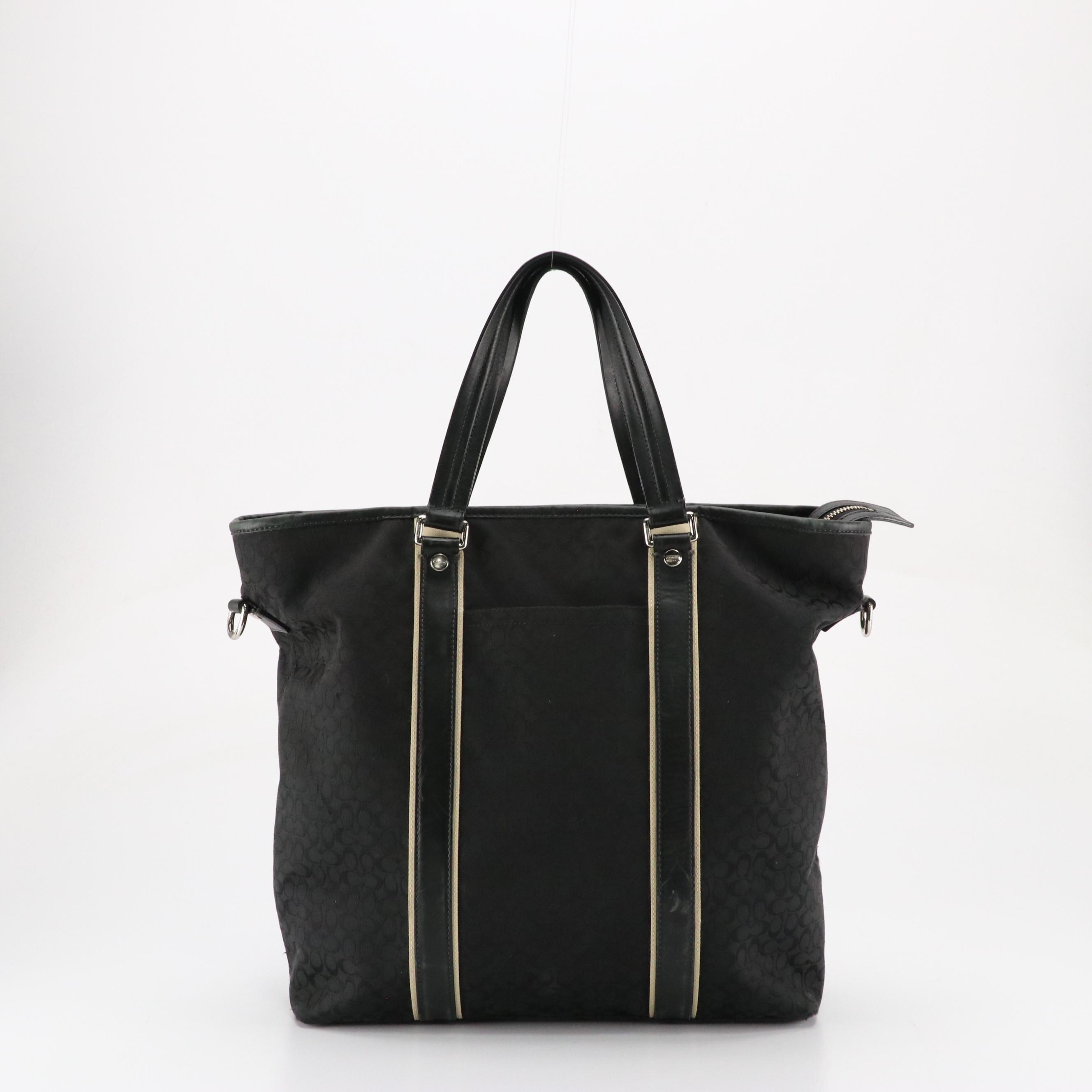 Coach Voyager Drafting 2Way Tote in Black Signature Canvas & Tan Wristlet Wallet