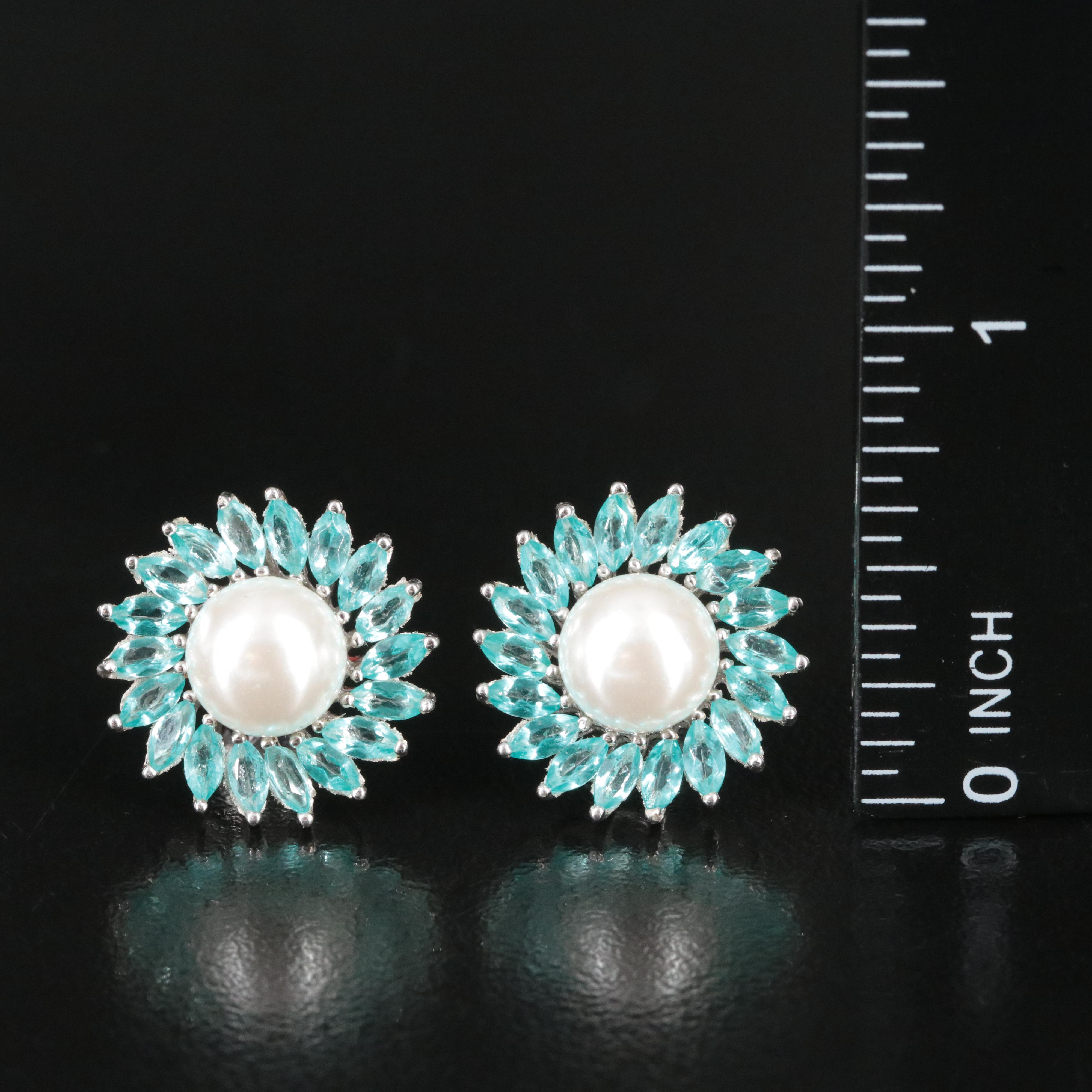 Sterling Faux Pearl and Fluorite Earrings