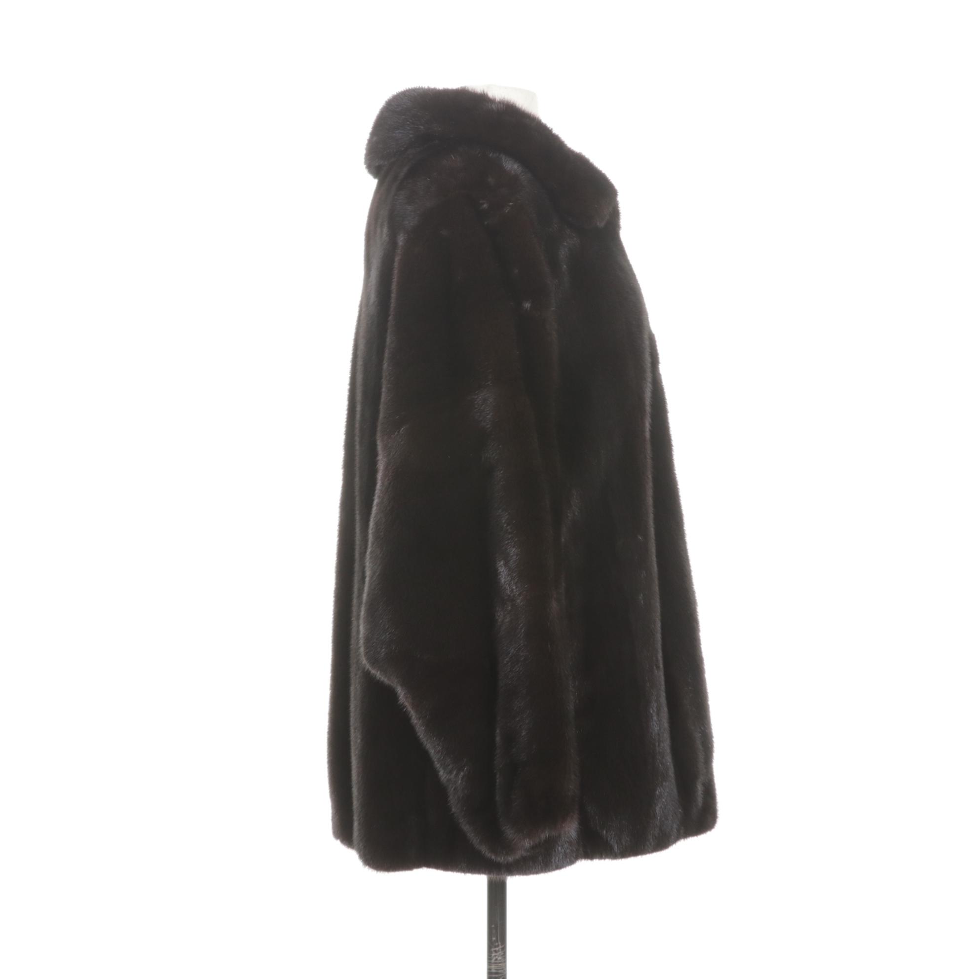 Espresso Mink Fur Jacket with Dolman Sleeves and Zip Front