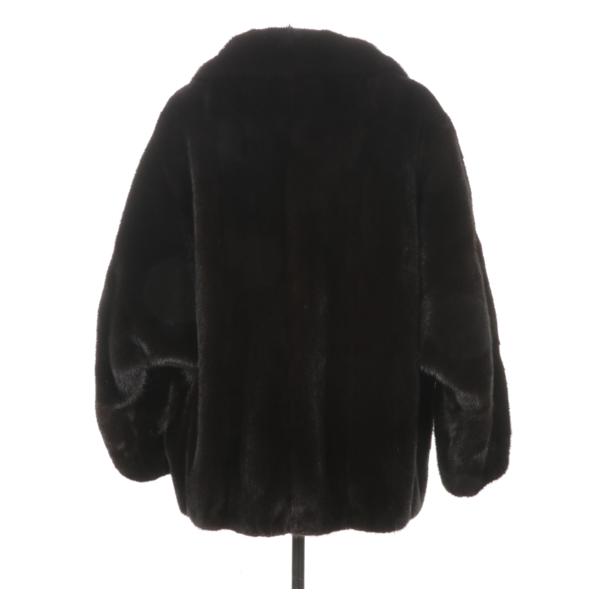 Espresso Mink Fur Jacket with Dolman Sleeves and Zip Front