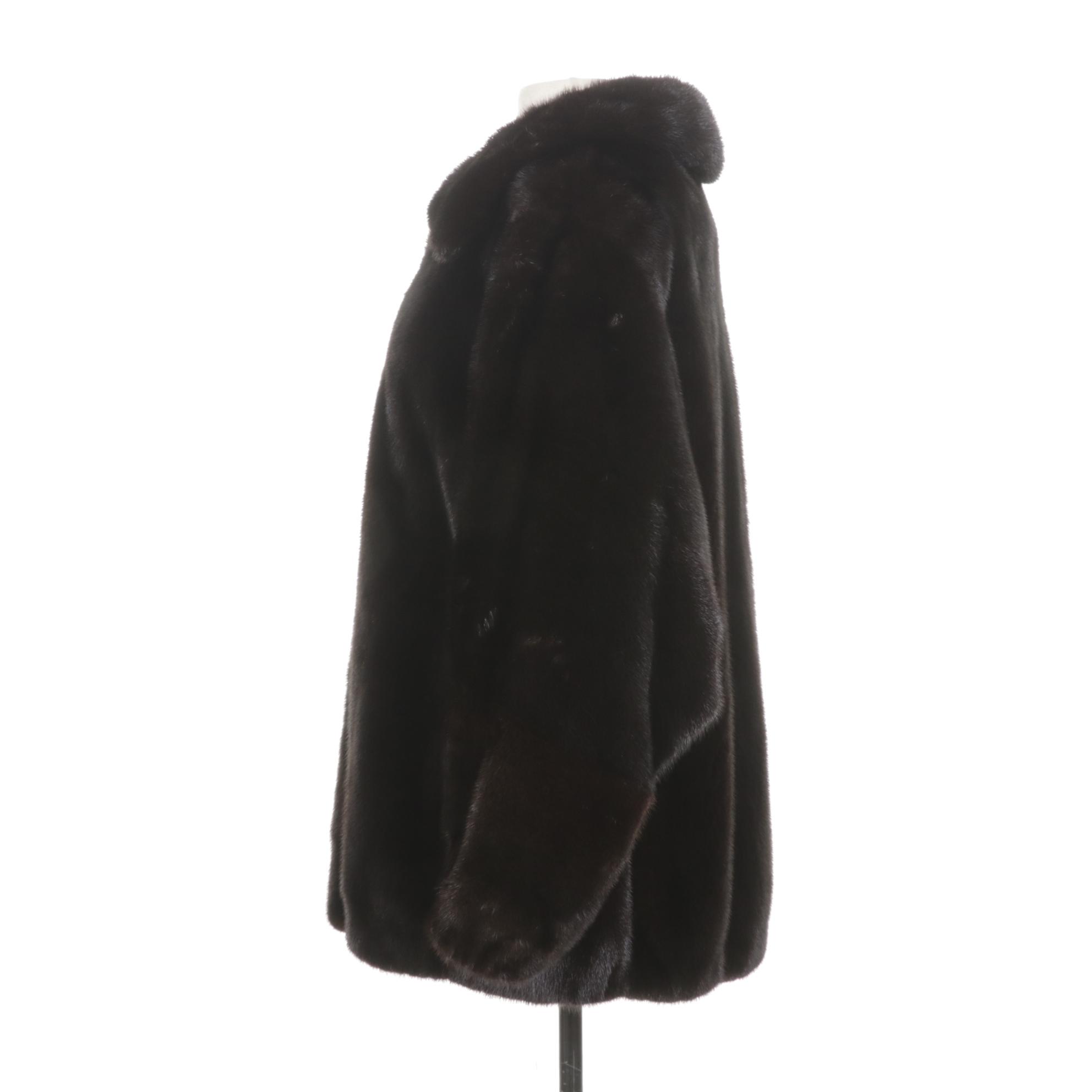 Espresso Mink Fur Jacket with Dolman Sleeves and Zip Front