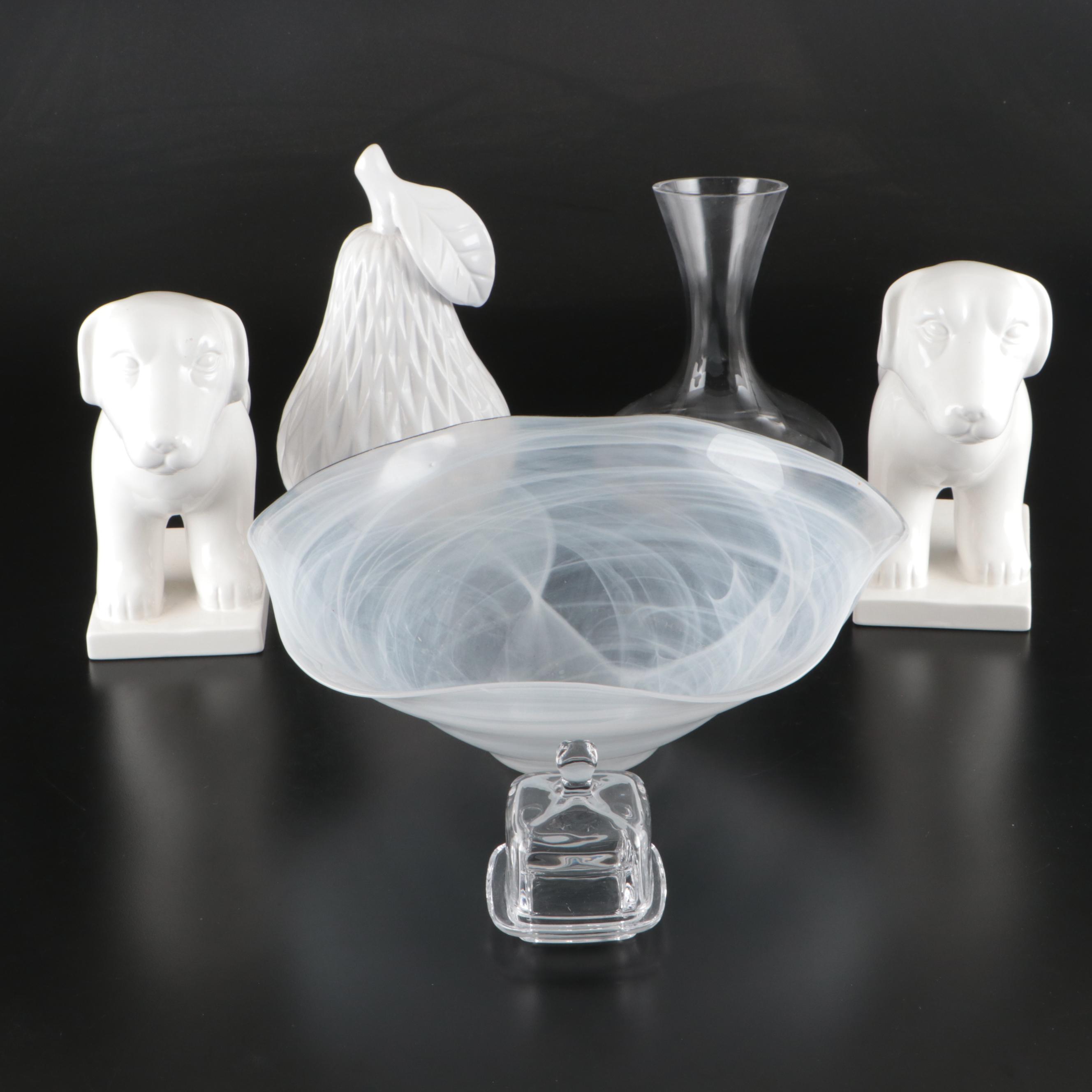 Alabaster Glass Bowl, Ceramic Bookends, Glass Vase, and More Home Décor