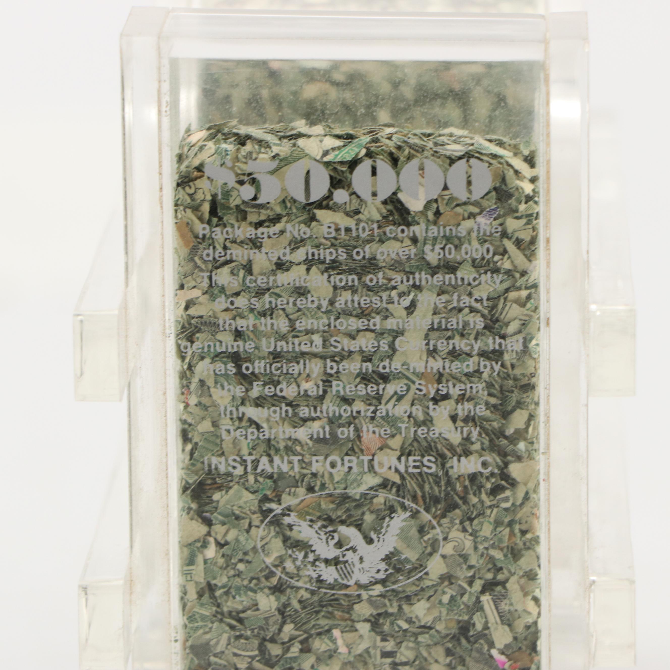 Instant Fortunes Inc. Shredded U.S Currency in Acrylic Dollar Sign
