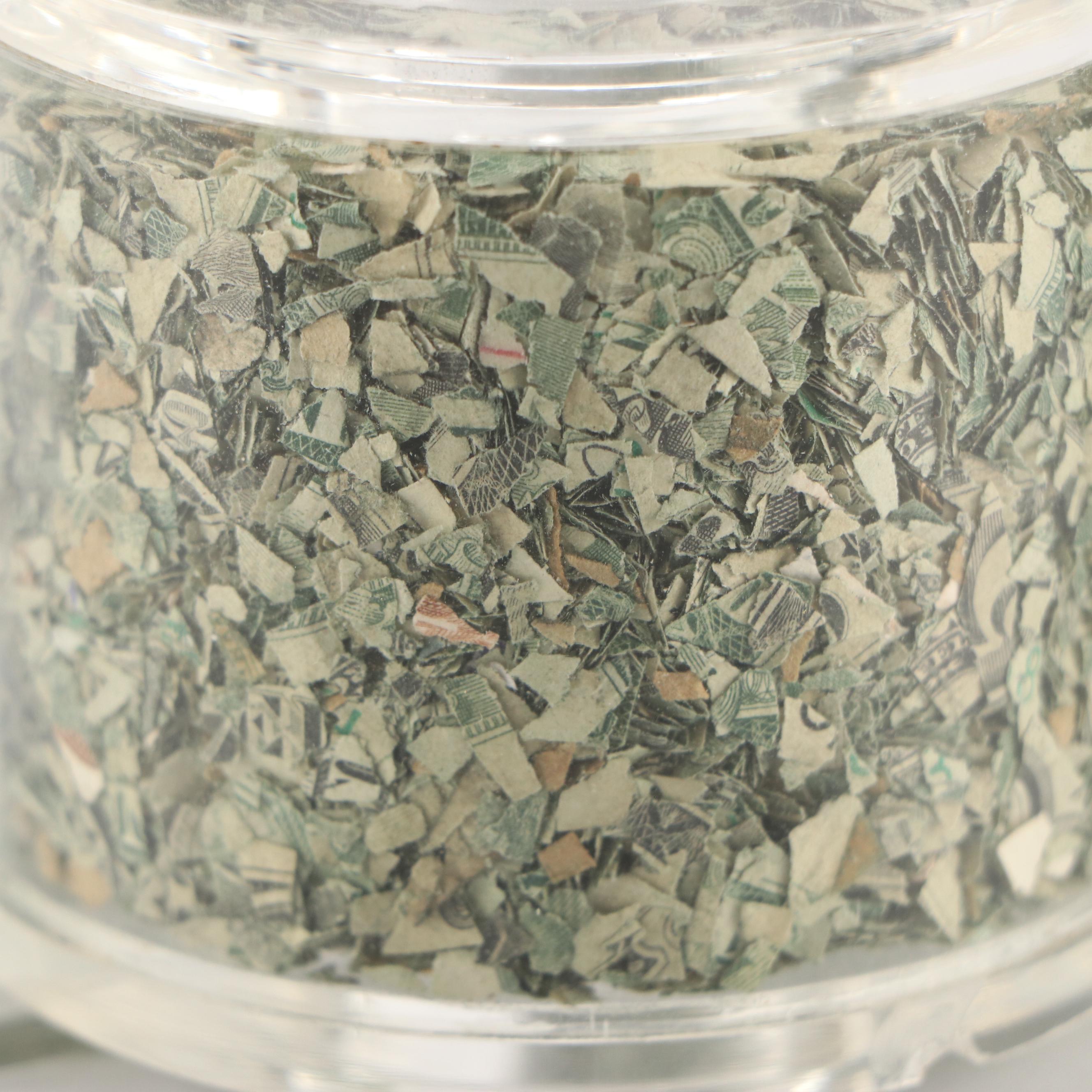 Instant Fortunes Inc. Shredded U.S Currency in Acrylic Dollar Sign