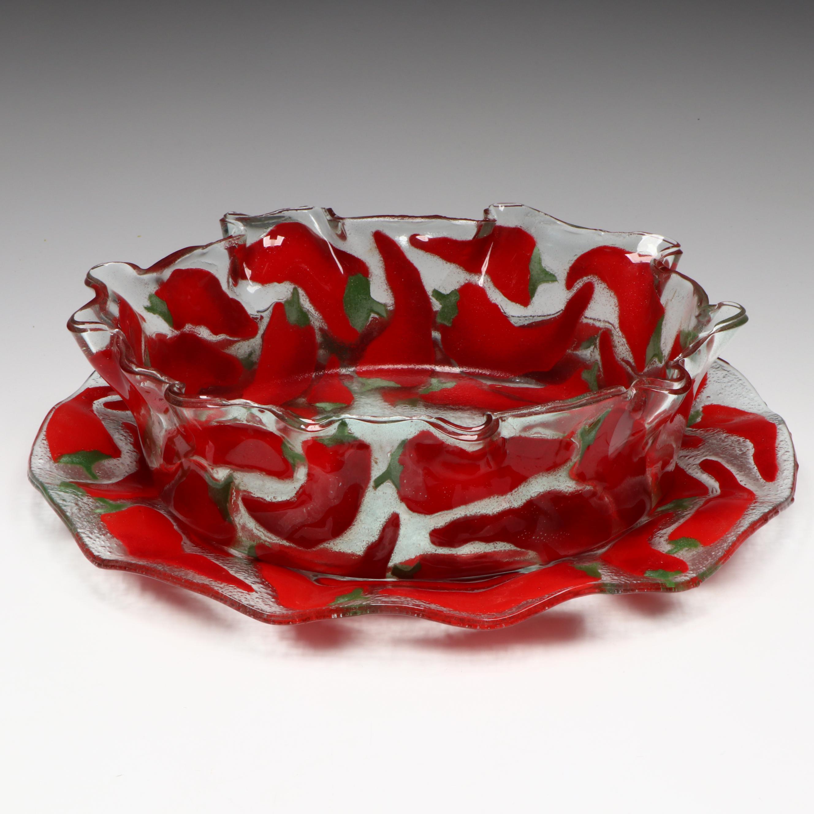 Chili Pepper Fused Glass Bowl and Plate