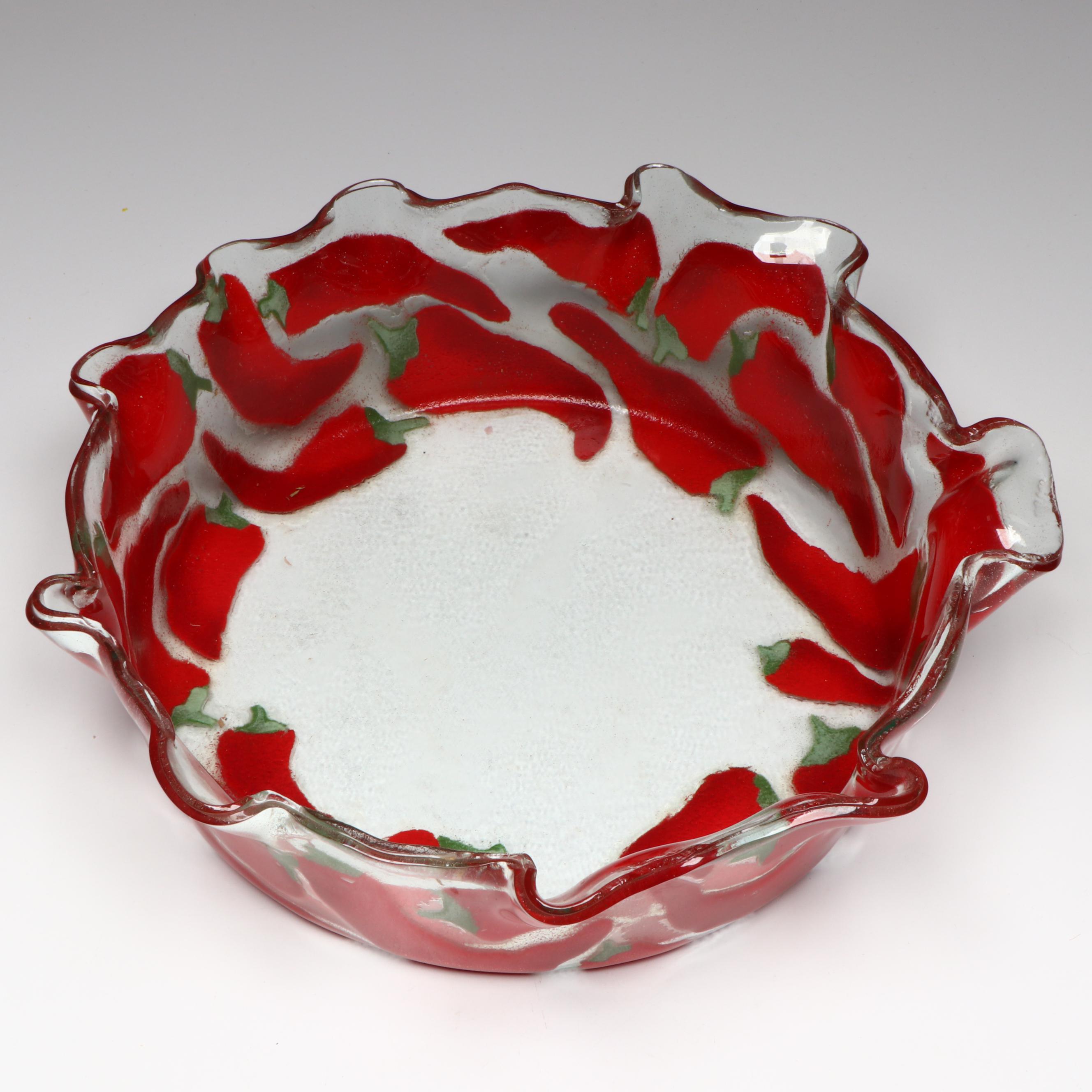 Chili Pepper Fused Glass Bowl and Plate