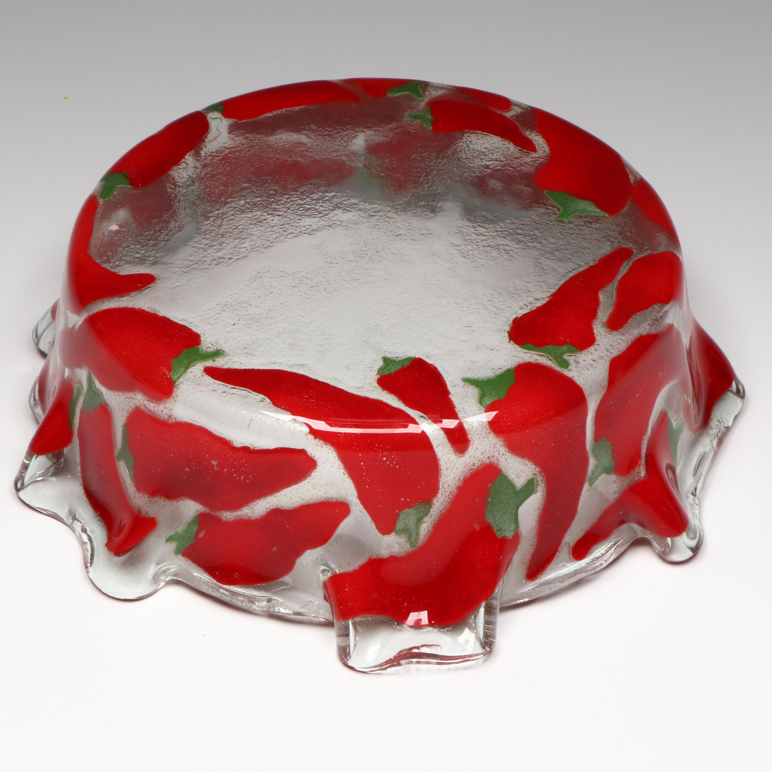 Chili Pepper Fused Glass Bowl and Plate