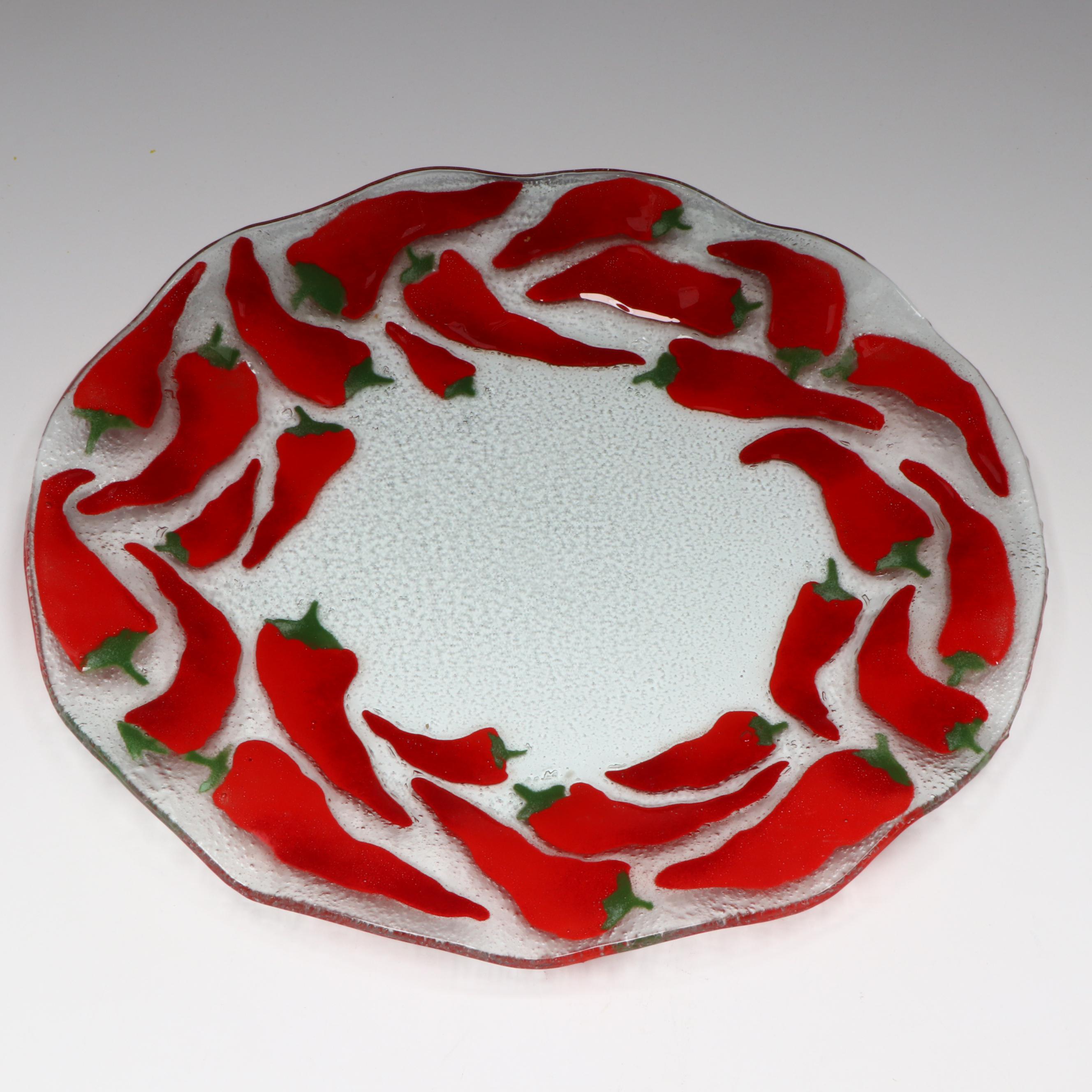 Chili Pepper Fused Glass Bowl and Plate