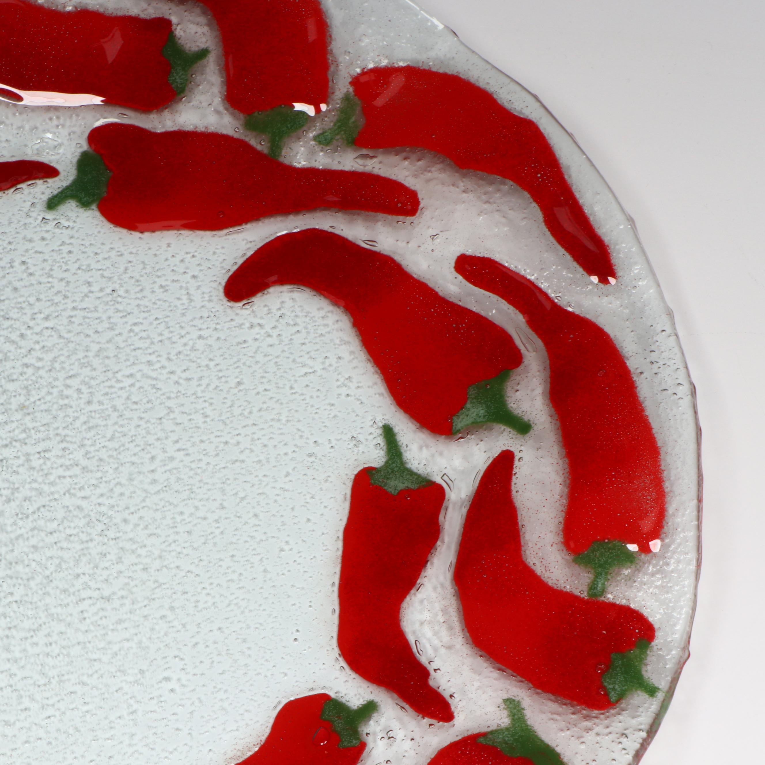Chili Pepper Fused Glass Bowl and Plate