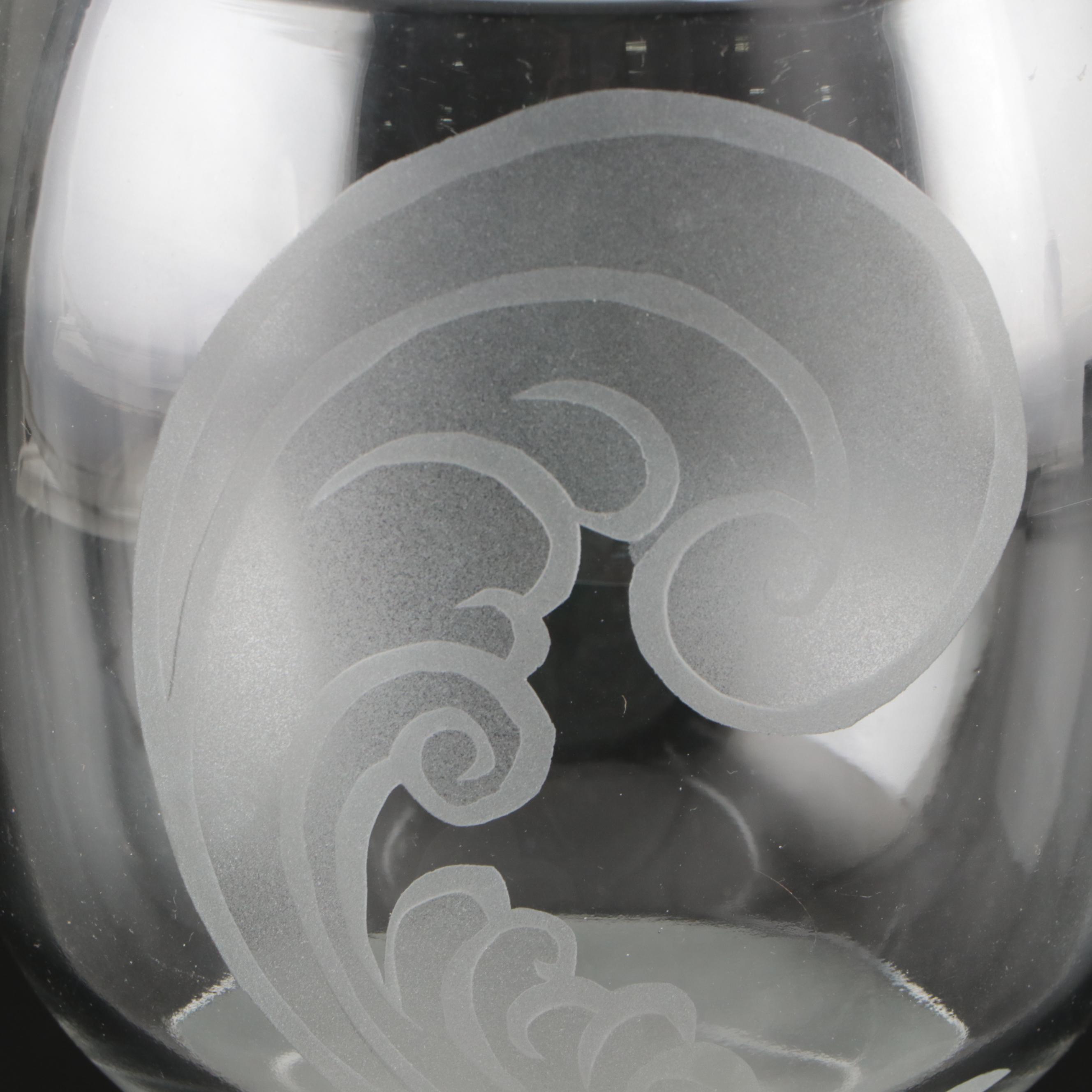 Etched Crystal Globe with Glass Pedestal Bowl and Glass Cloche Domes