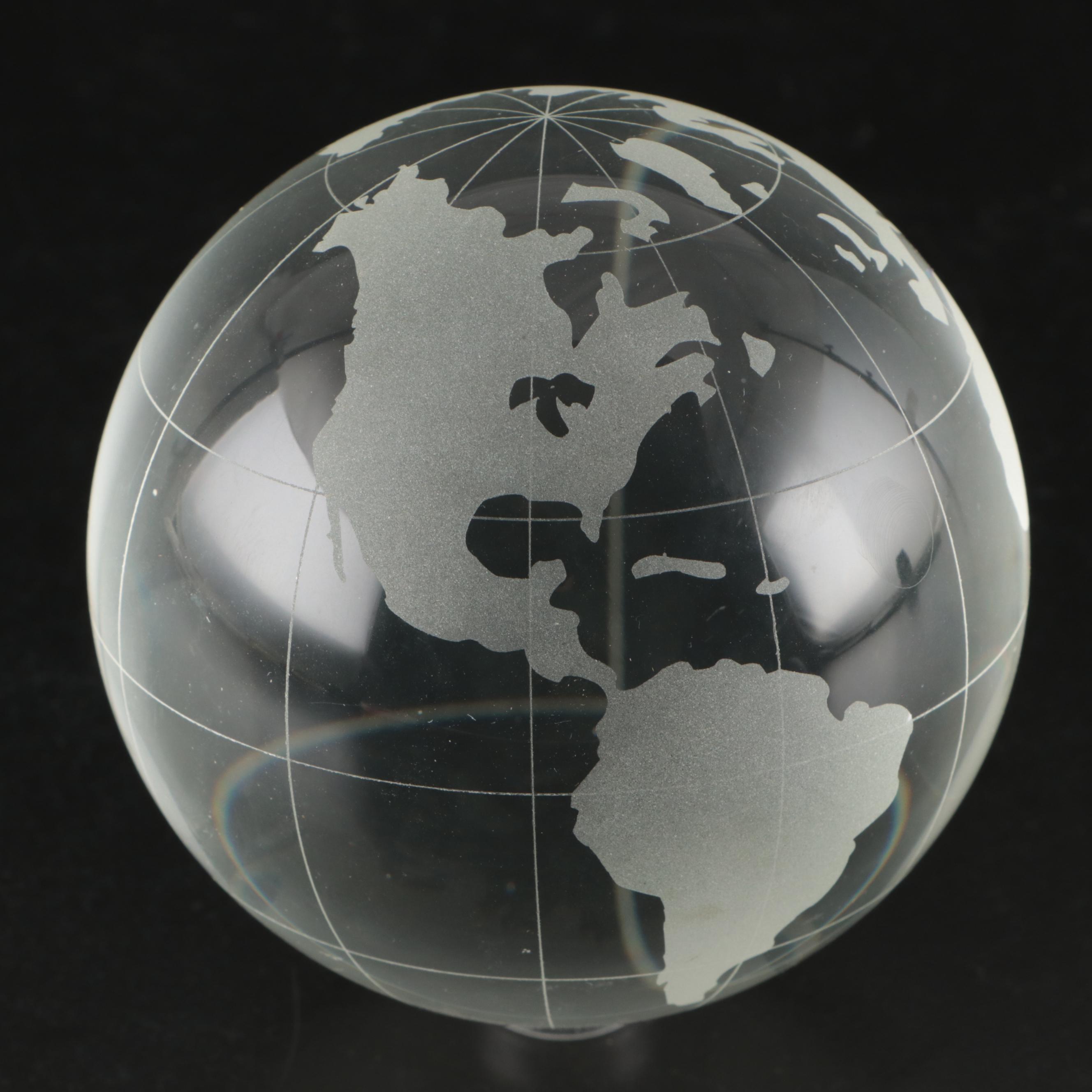 Etched Crystal Globe with Glass Pedestal Bowl and Glass Cloche Domes