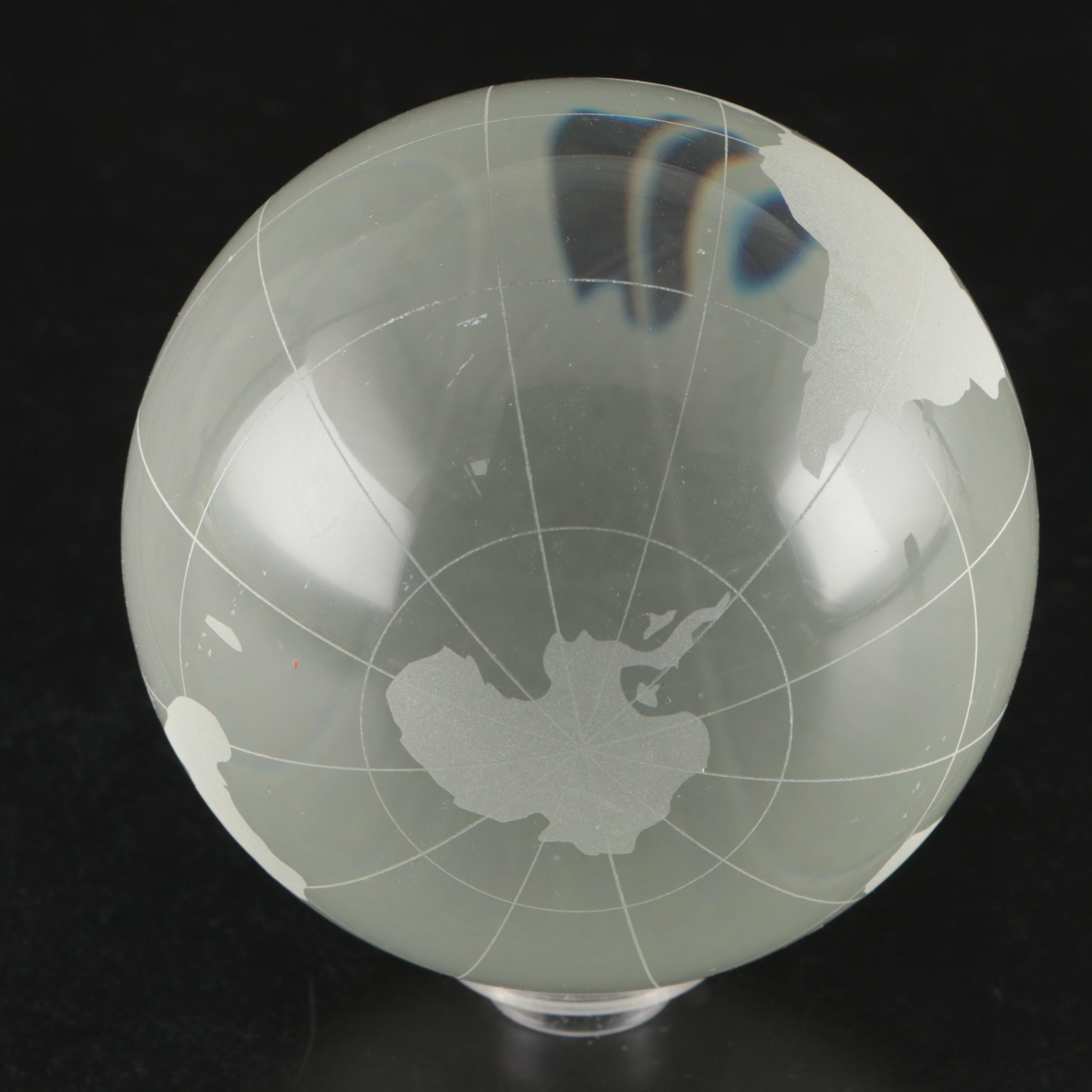 Etched Crystal Globe with Glass Pedestal Bowl and Glass Cloche Domes