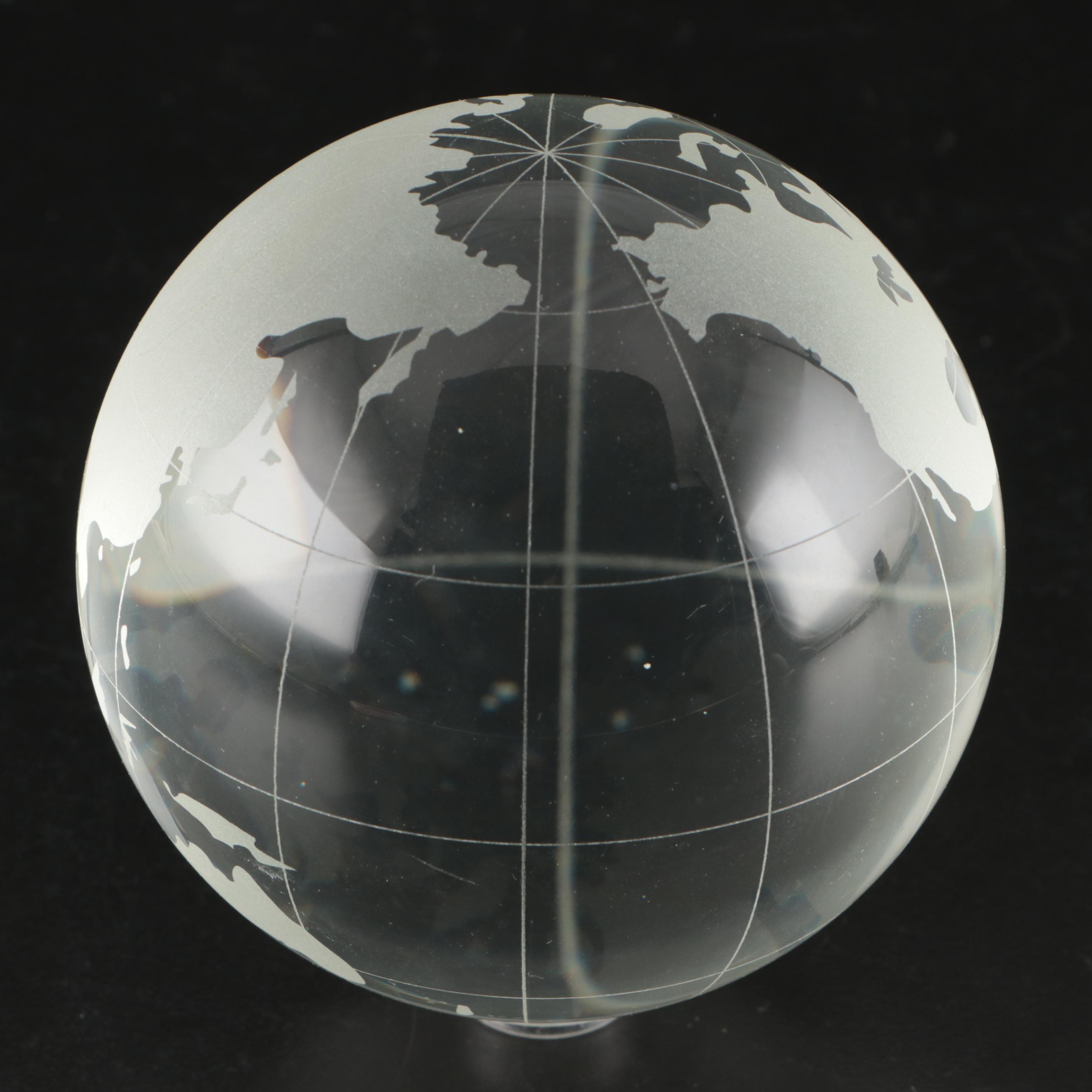 Etched Crystal Globe with Glass Pedestal Bowl and Glass Cloche Domes