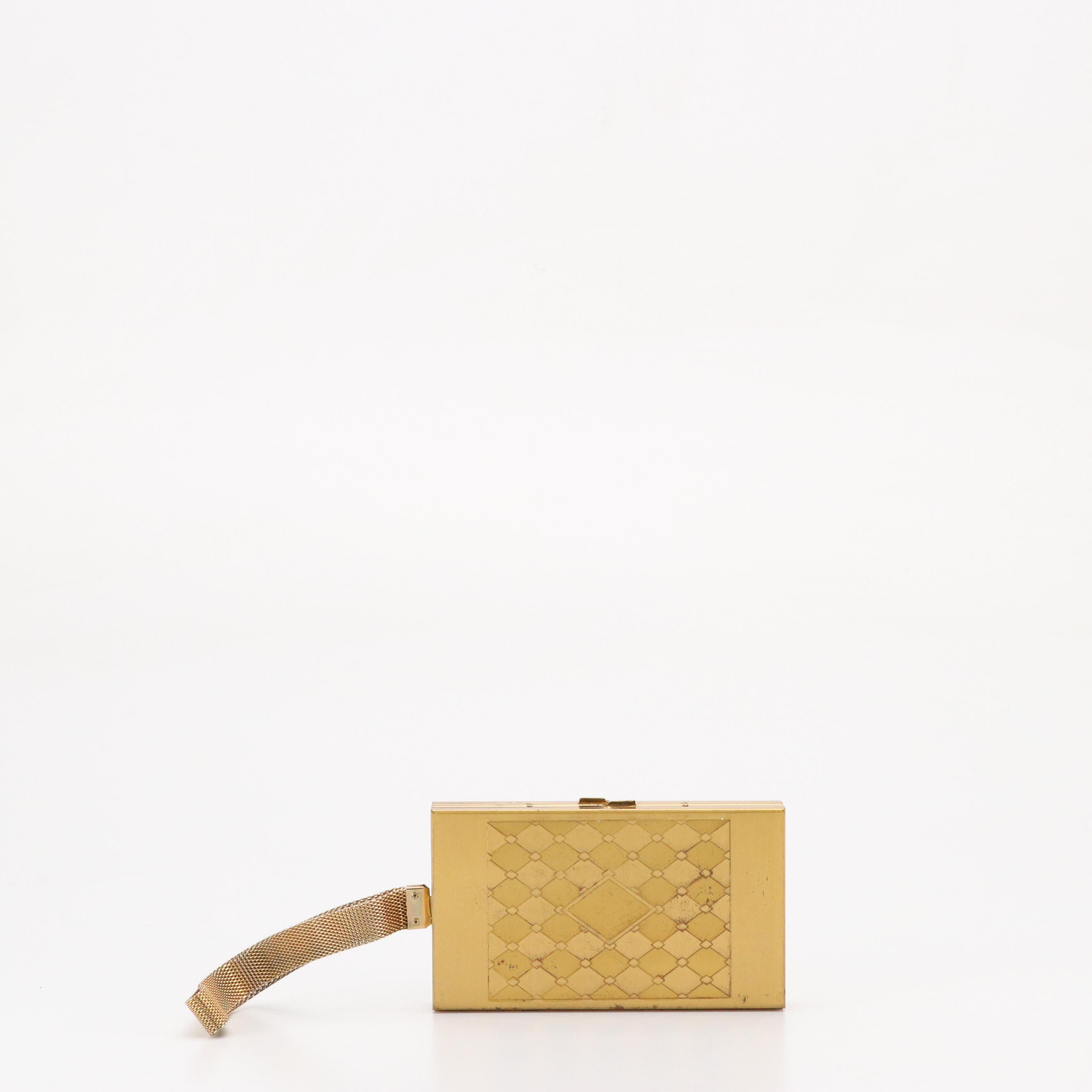 Gold Tone Argyle Pattern Wristlet Double-Sided Compact/Cigarette Case