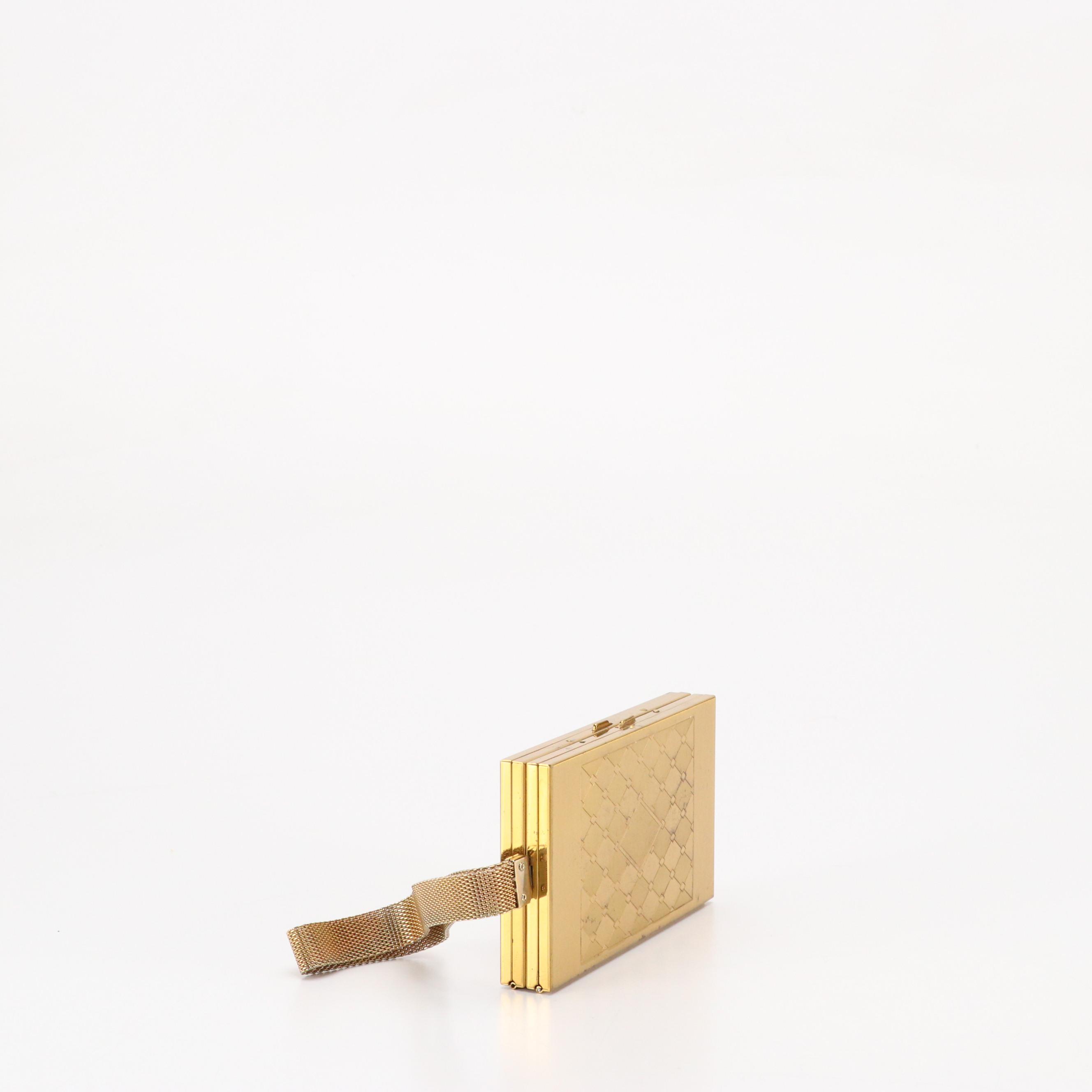 Gold Tone Argyle Pattern Wristlet Double-Sided Compact/Cigarette Case