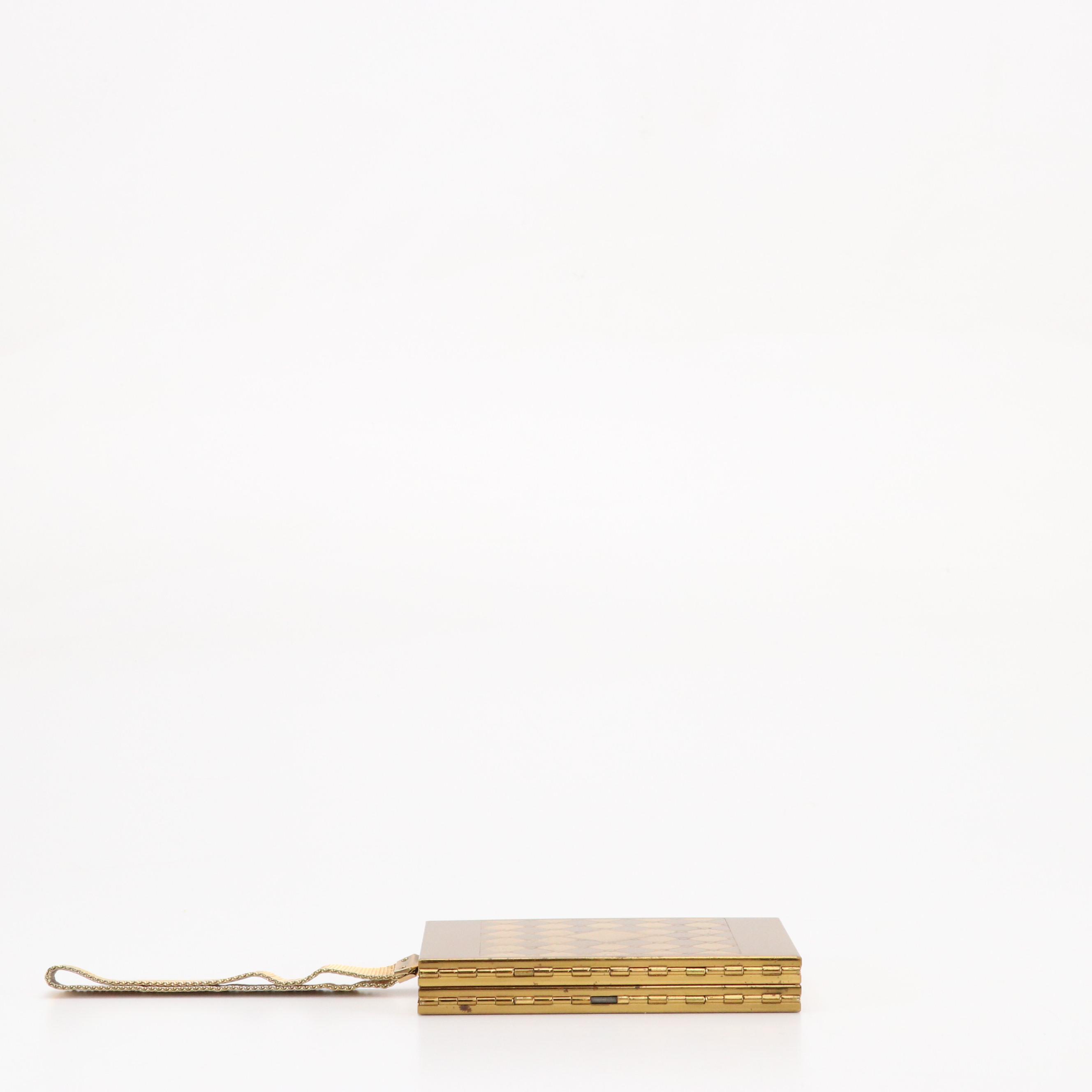 Gold Tone Argyle Pattern Wristlet Double-Sided Compact/Cigarette Case