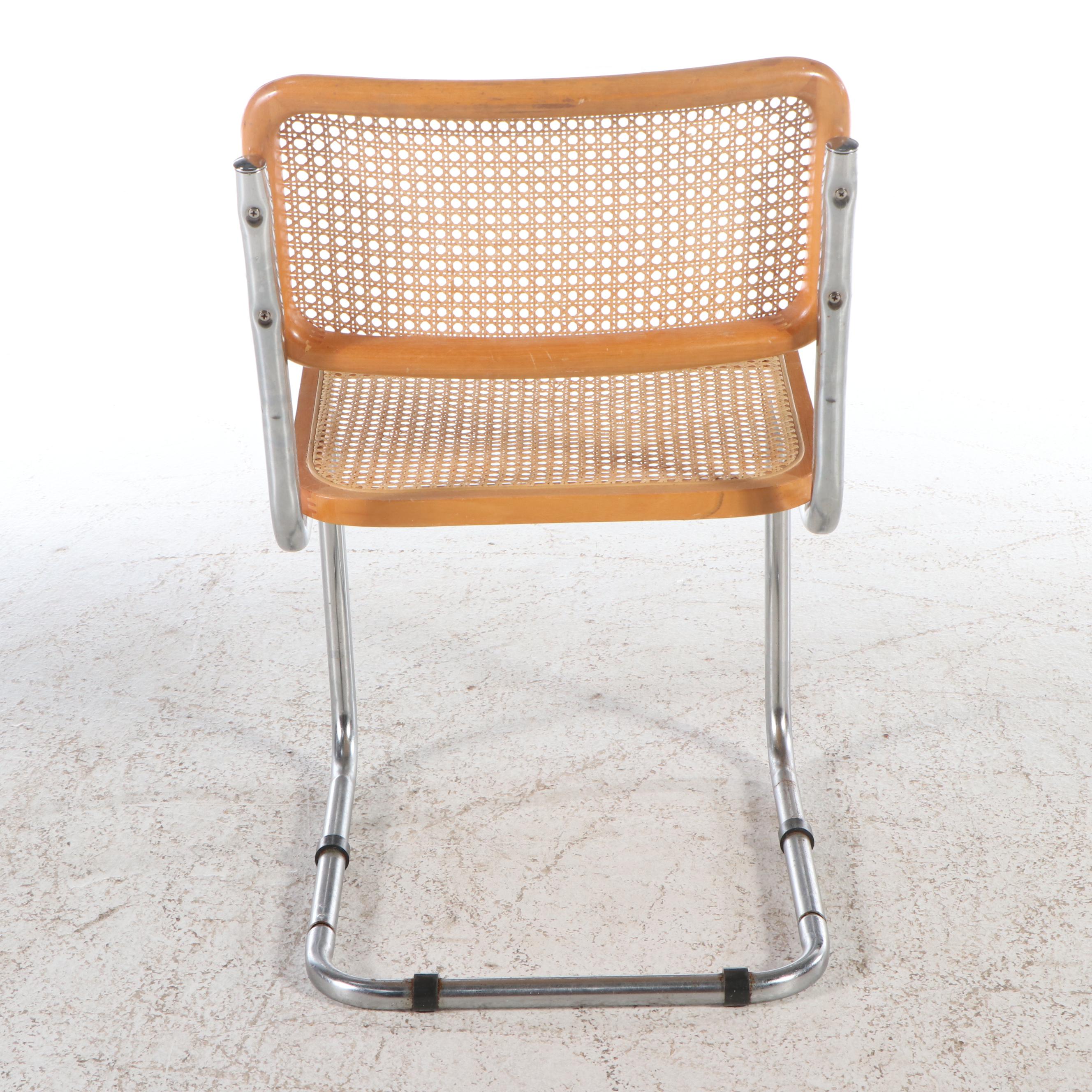 Cantilevered Chrome and Caned Wood Side Chair, Manner of Marcel Breuer