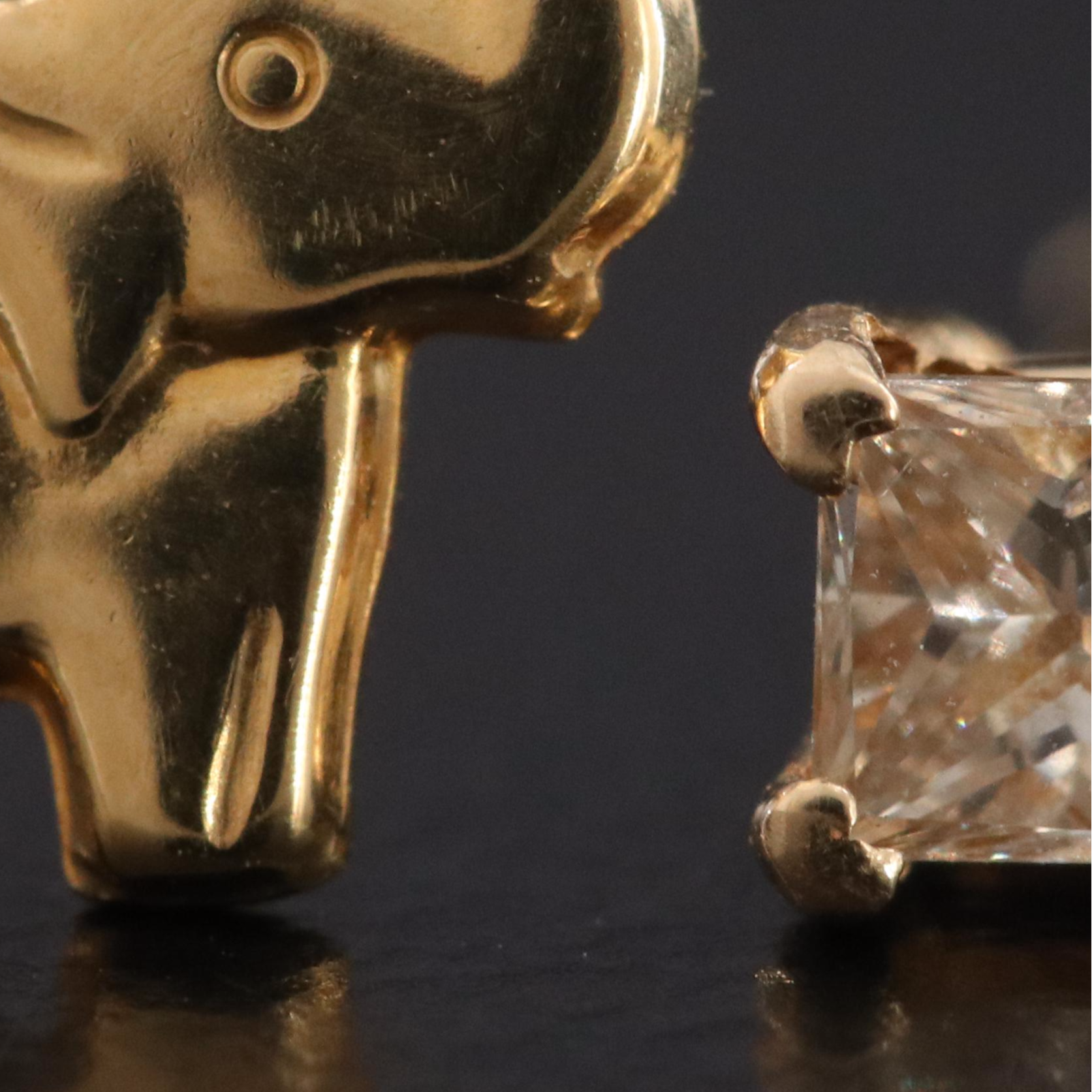 14K Children's Lucky Elephant Earrings and Single CT Diamond Stud