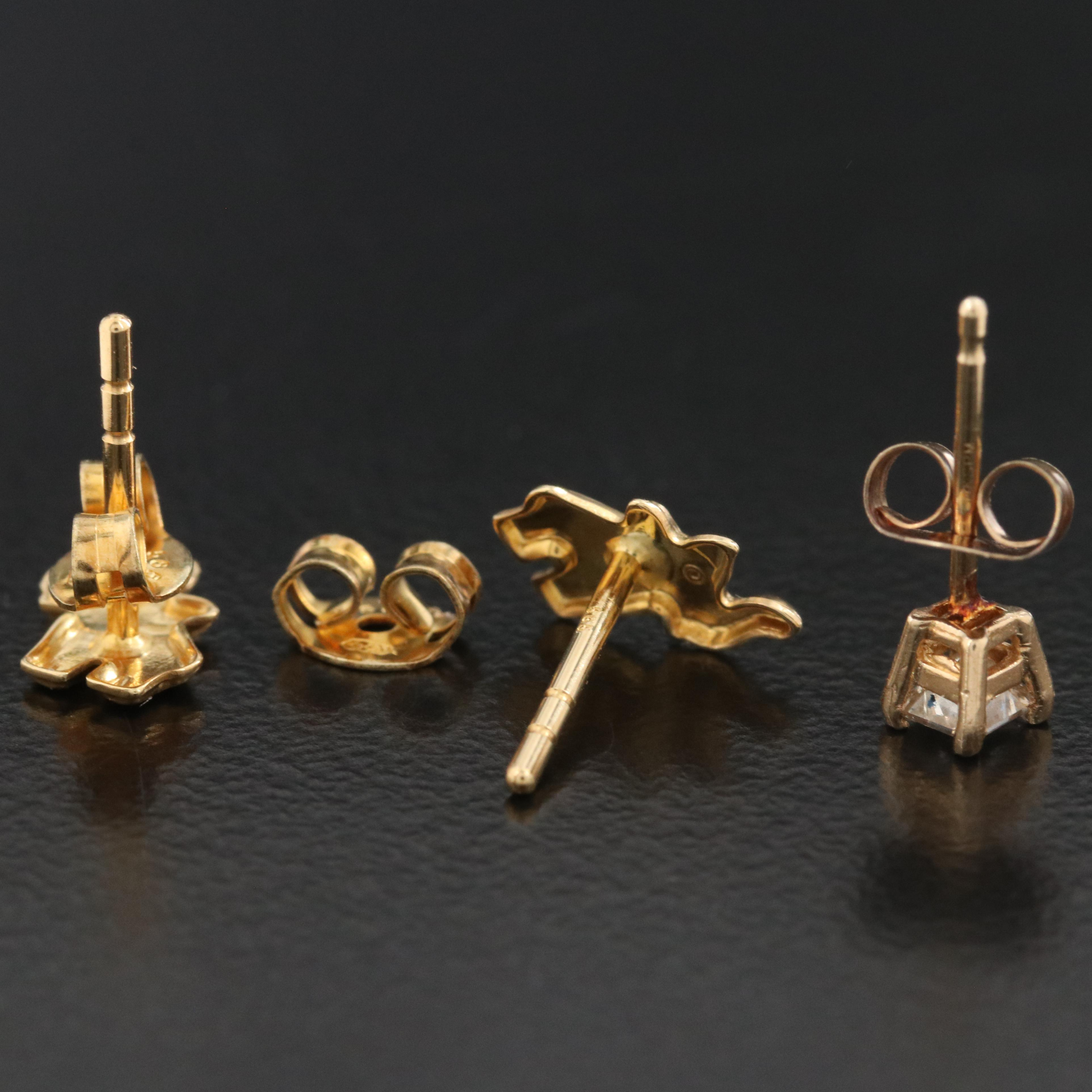 14K Children's Lucky Elephant Earrings and Single CT Diamond Stud