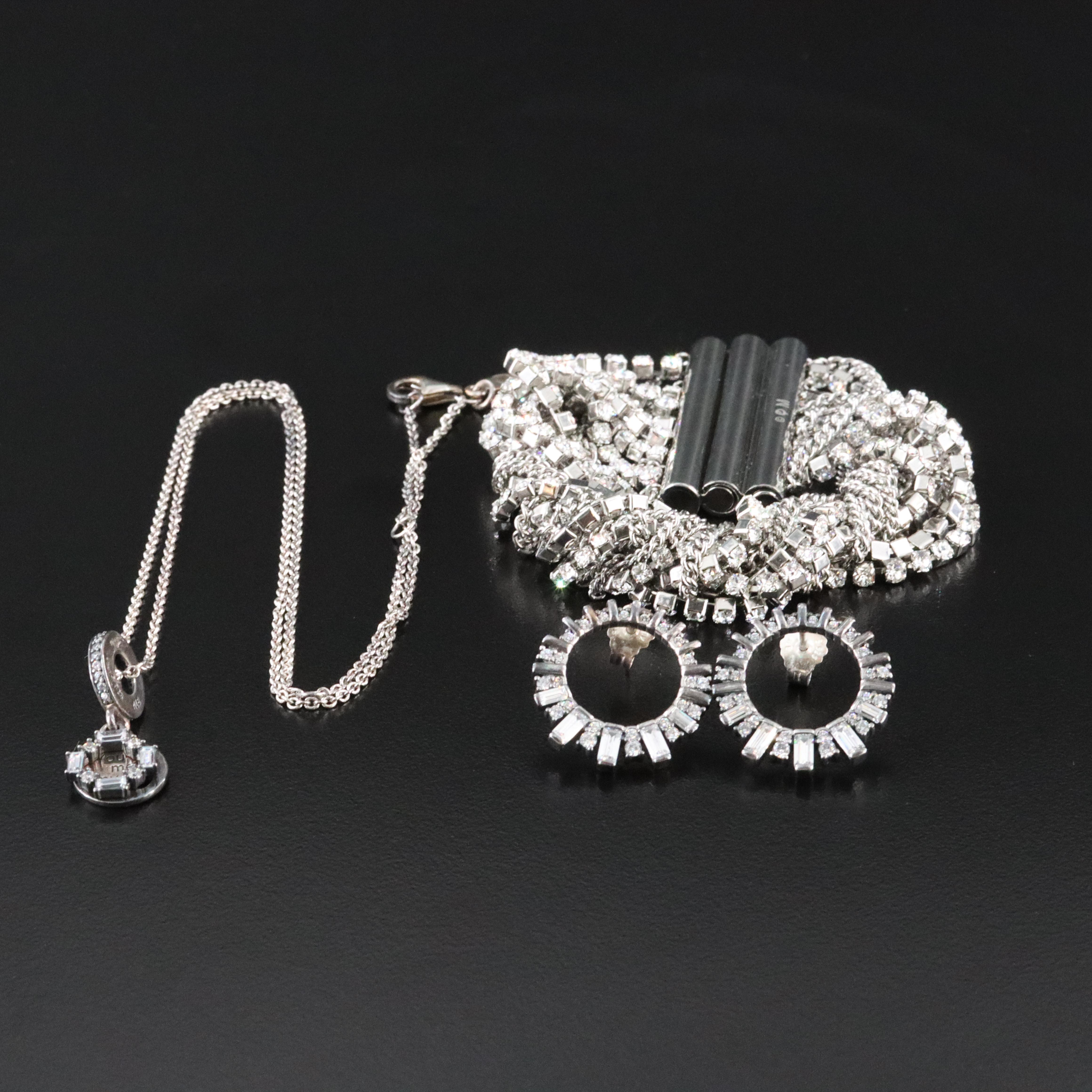 Pandora Sterling Necklace and Earrings with Swarovski Bracelet