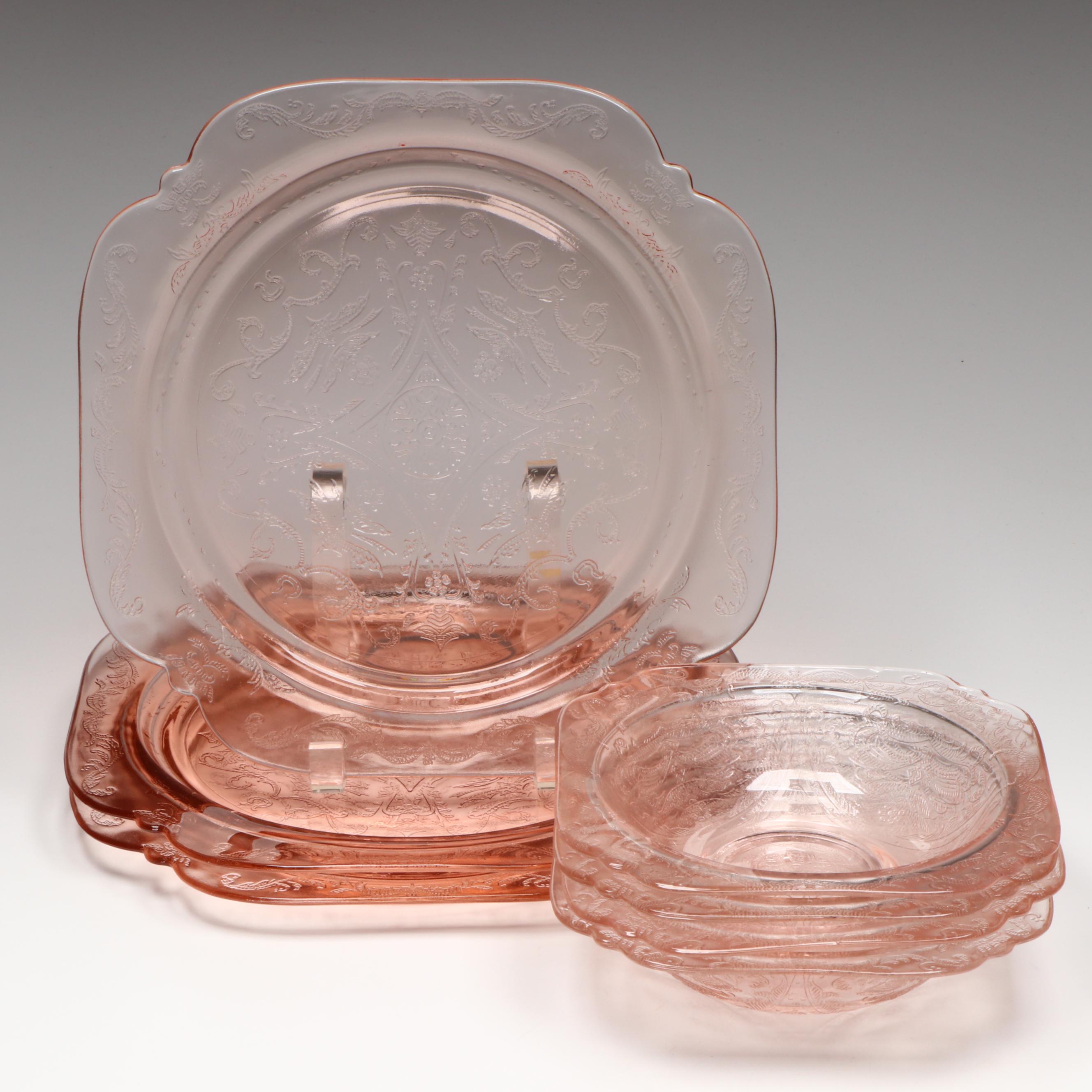 Federal Glass "Madrid Pink" Depression Glass Salad Plates and Bowls, 1932-1939