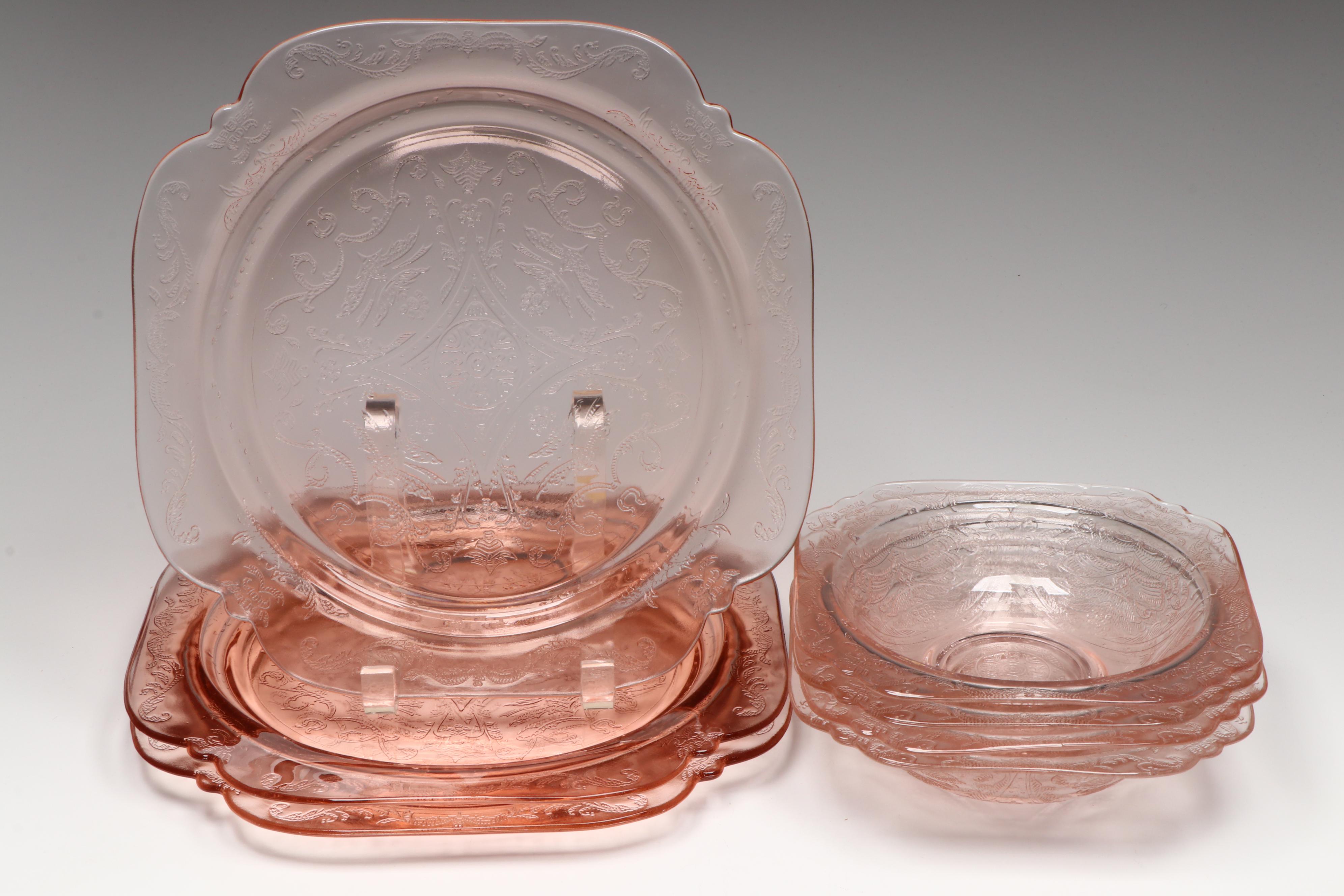 Federal Glass "Madrid Pink" Depression Glass Salad Plates and Bowls, 1932-1939