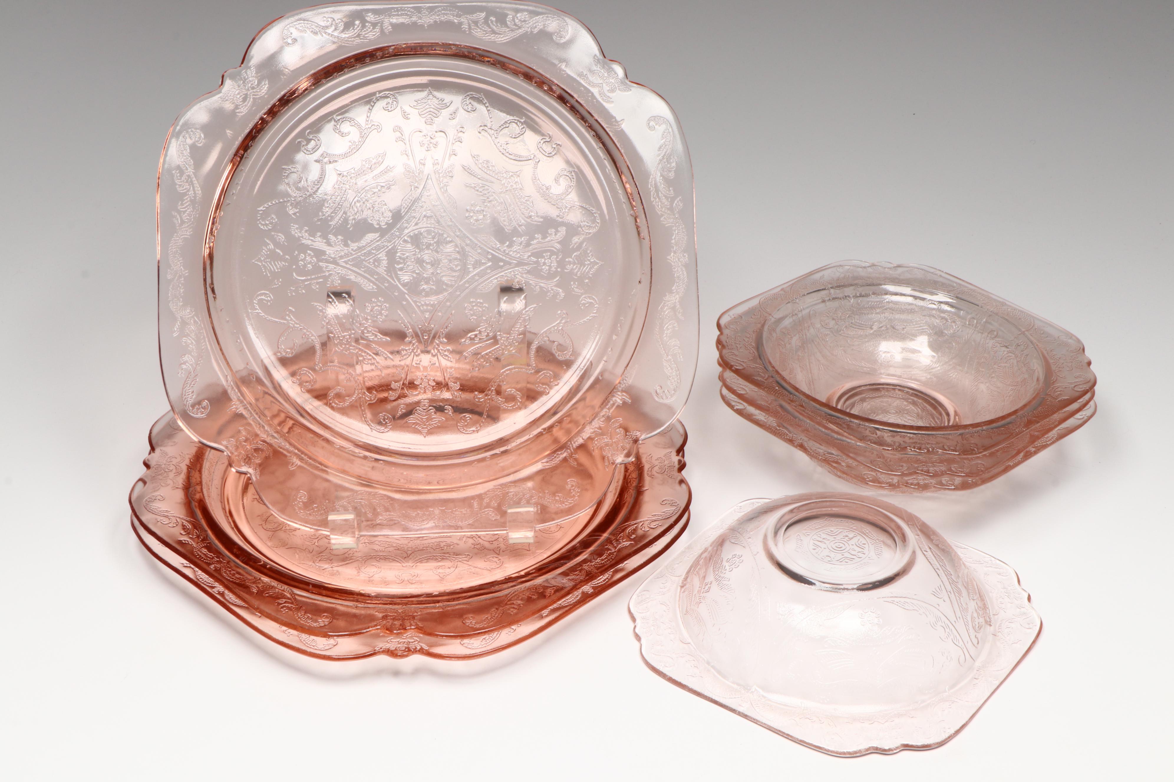 Federal Glass "Madrid Pink" Depression Glass Salad Plates and Bowls, 1932-1939