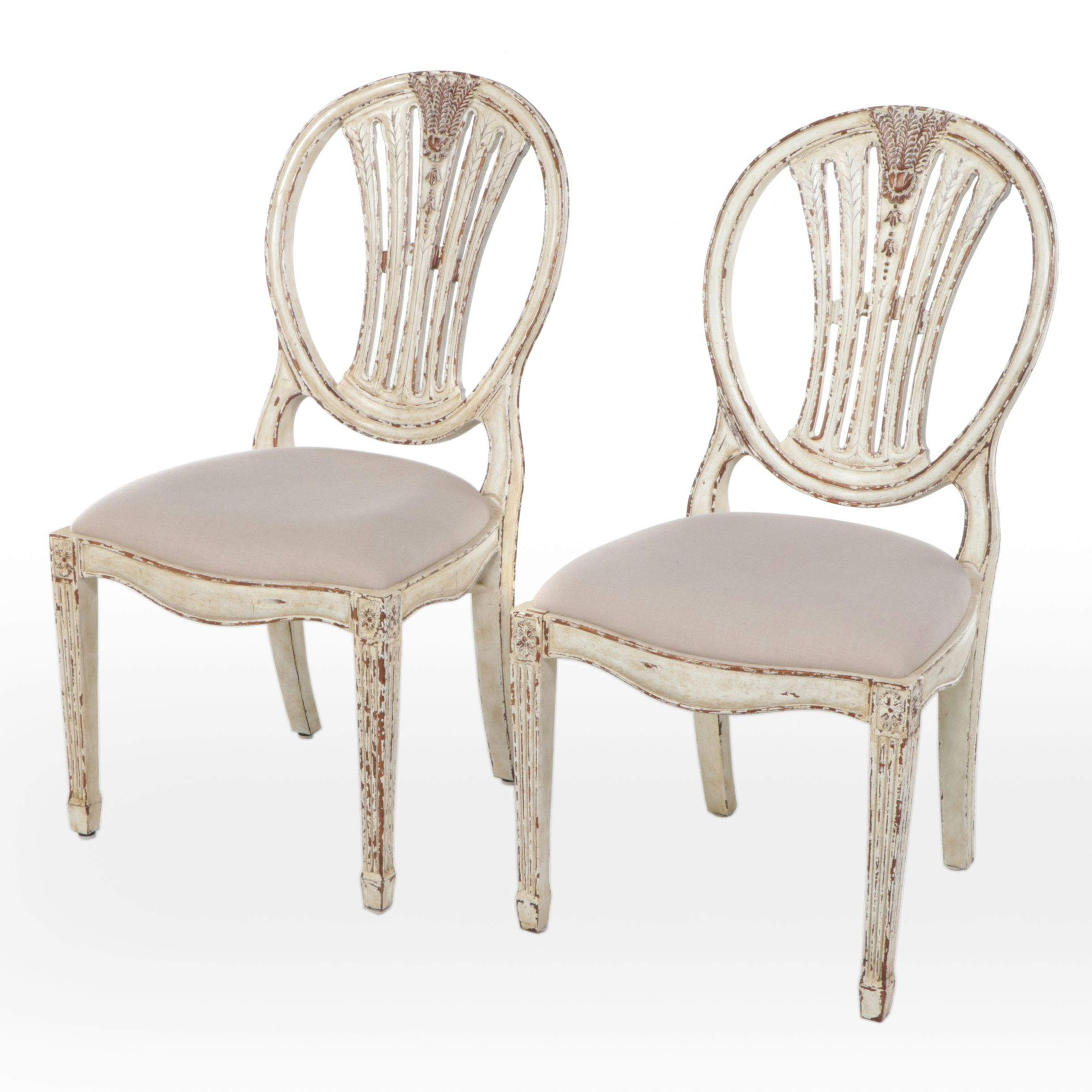 Pair of Federal Style Carved Wheat Form Painted Wood Side Chairs