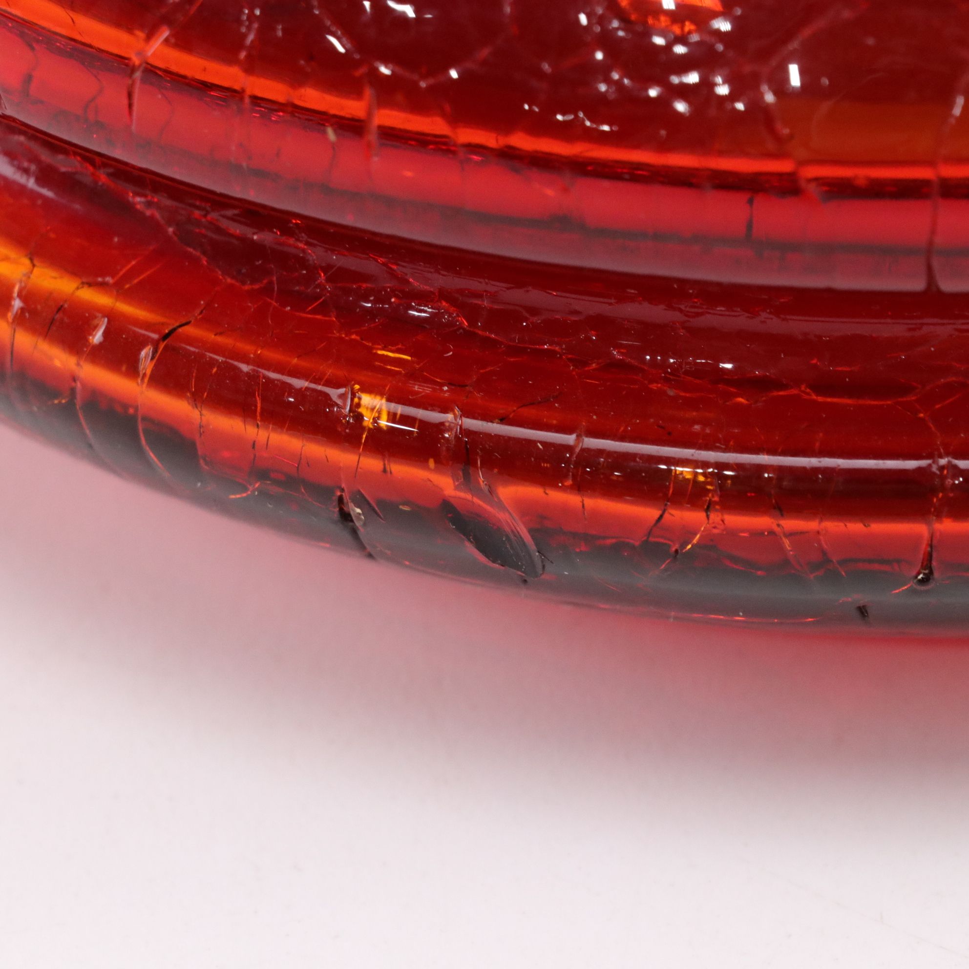 Blenko Amberina Crackle Glass Vase With Deep Grooved Bottom Edge