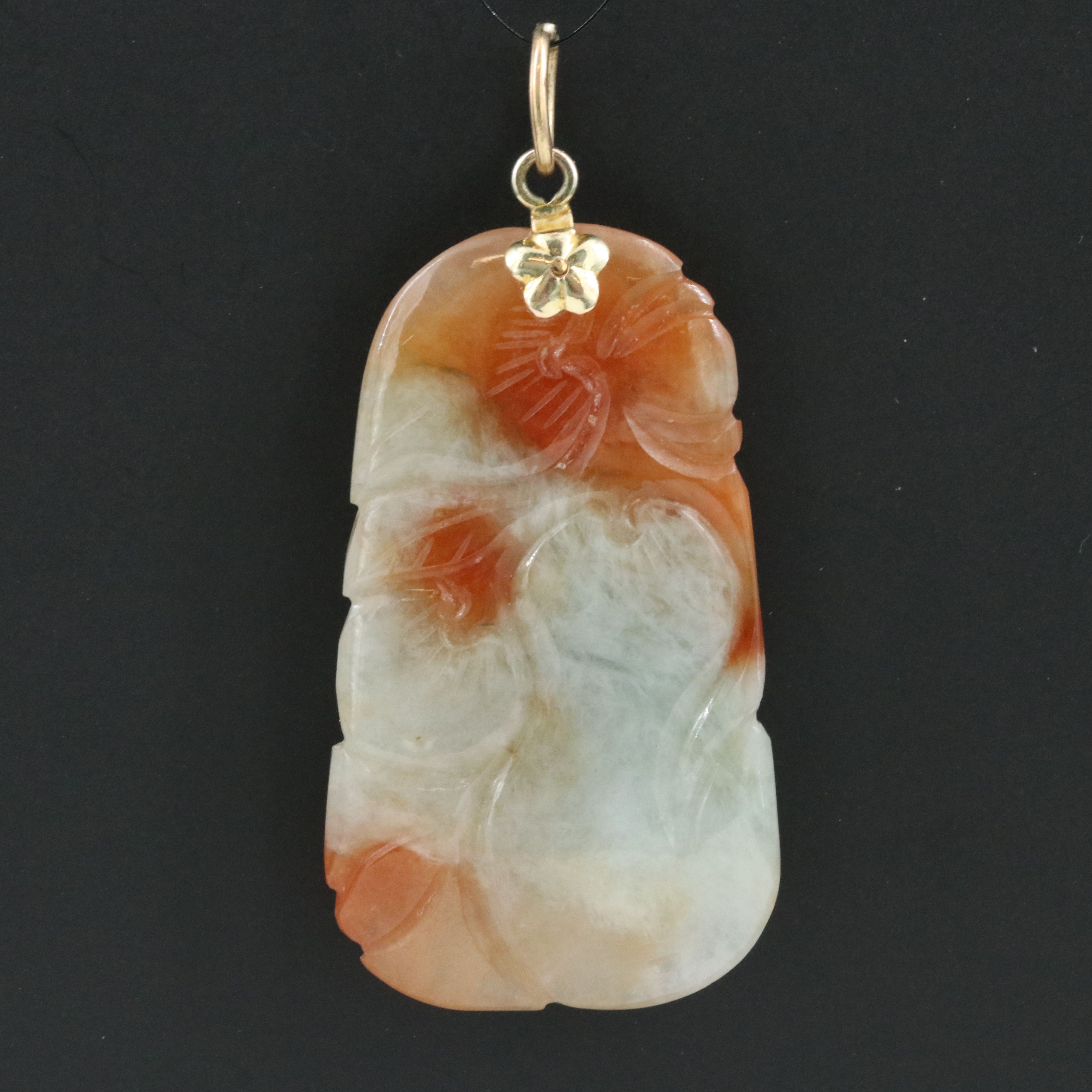 Carved "Longevity" Jadeite Gourd Pendant with 14K Bail