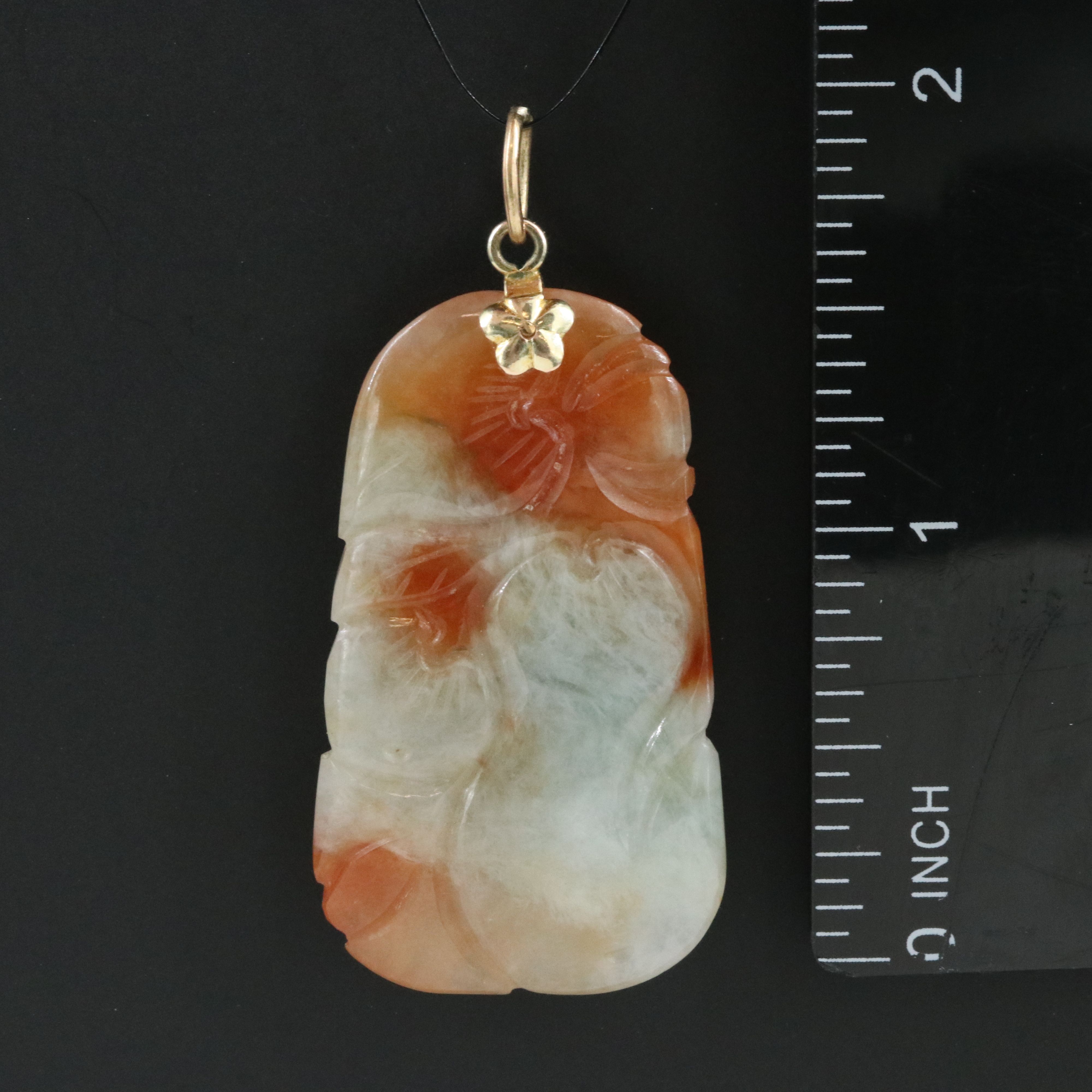 Carved "Longevity" Jadeite Gourd Pendant with 14K Bail