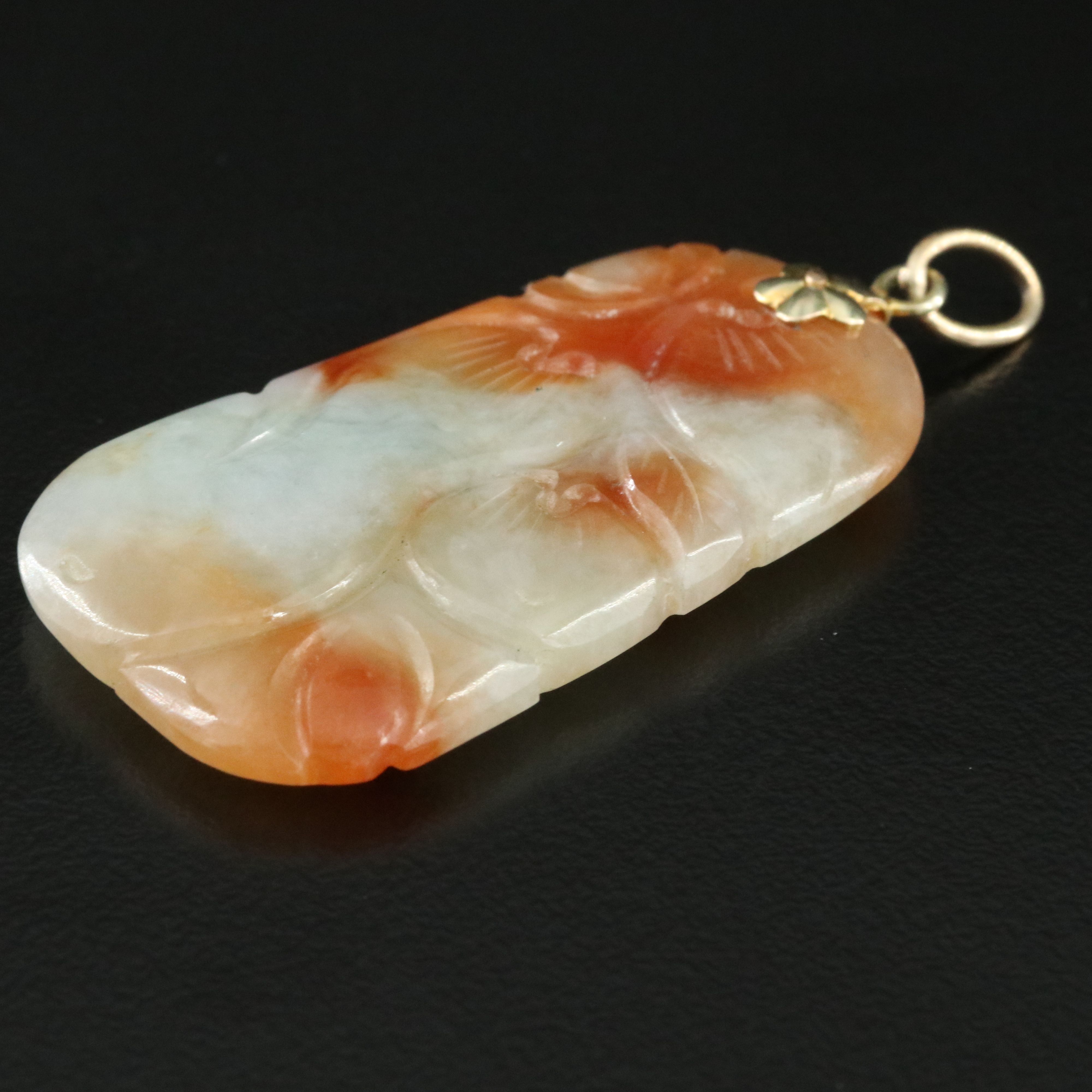 Carved "Longevity" Jadeite Gourd Pendant with 14K Bail