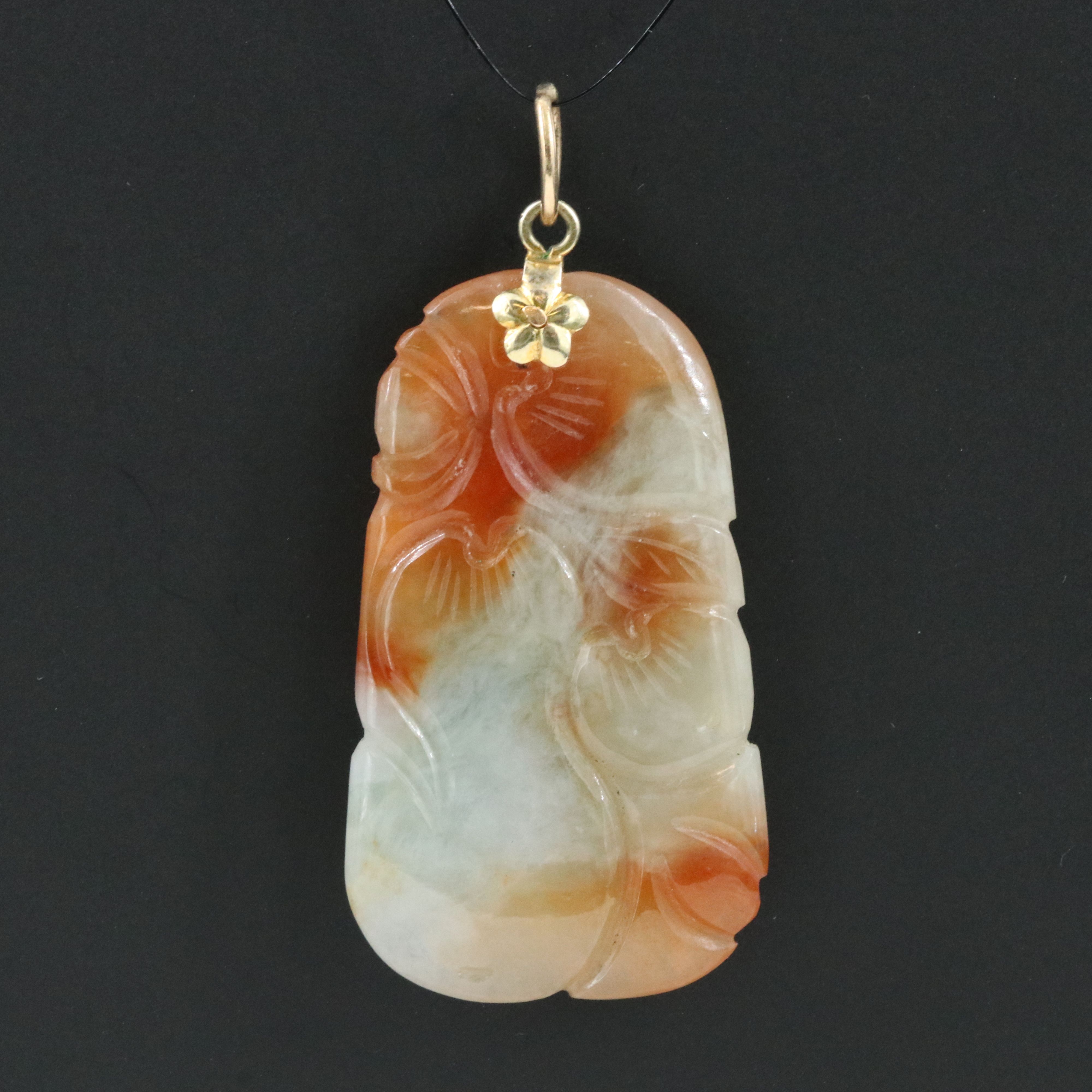 Carved "Longevity" Jadeite Gourd Pendant with 14K Bail