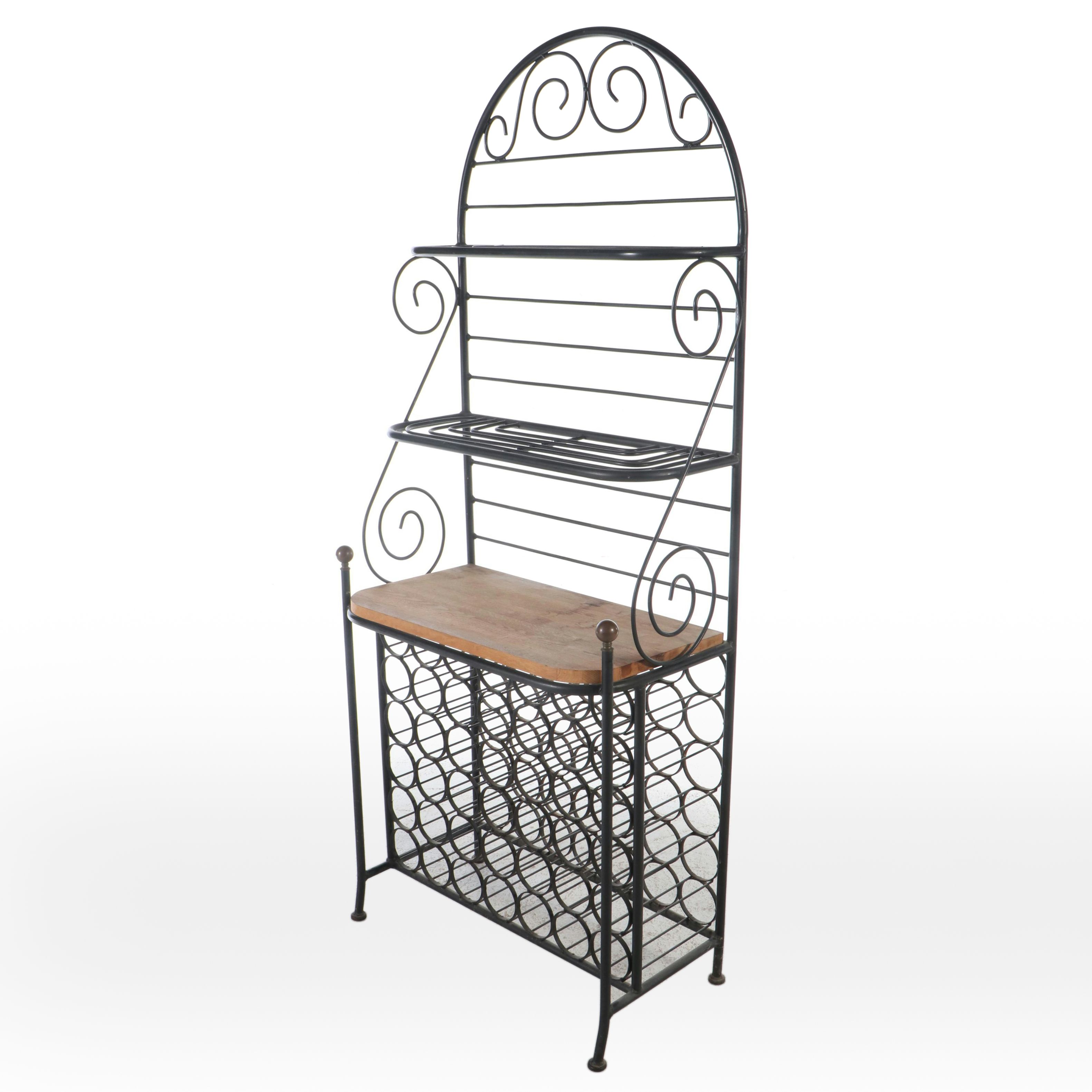 Wrought Iron and Wood Wine Rack