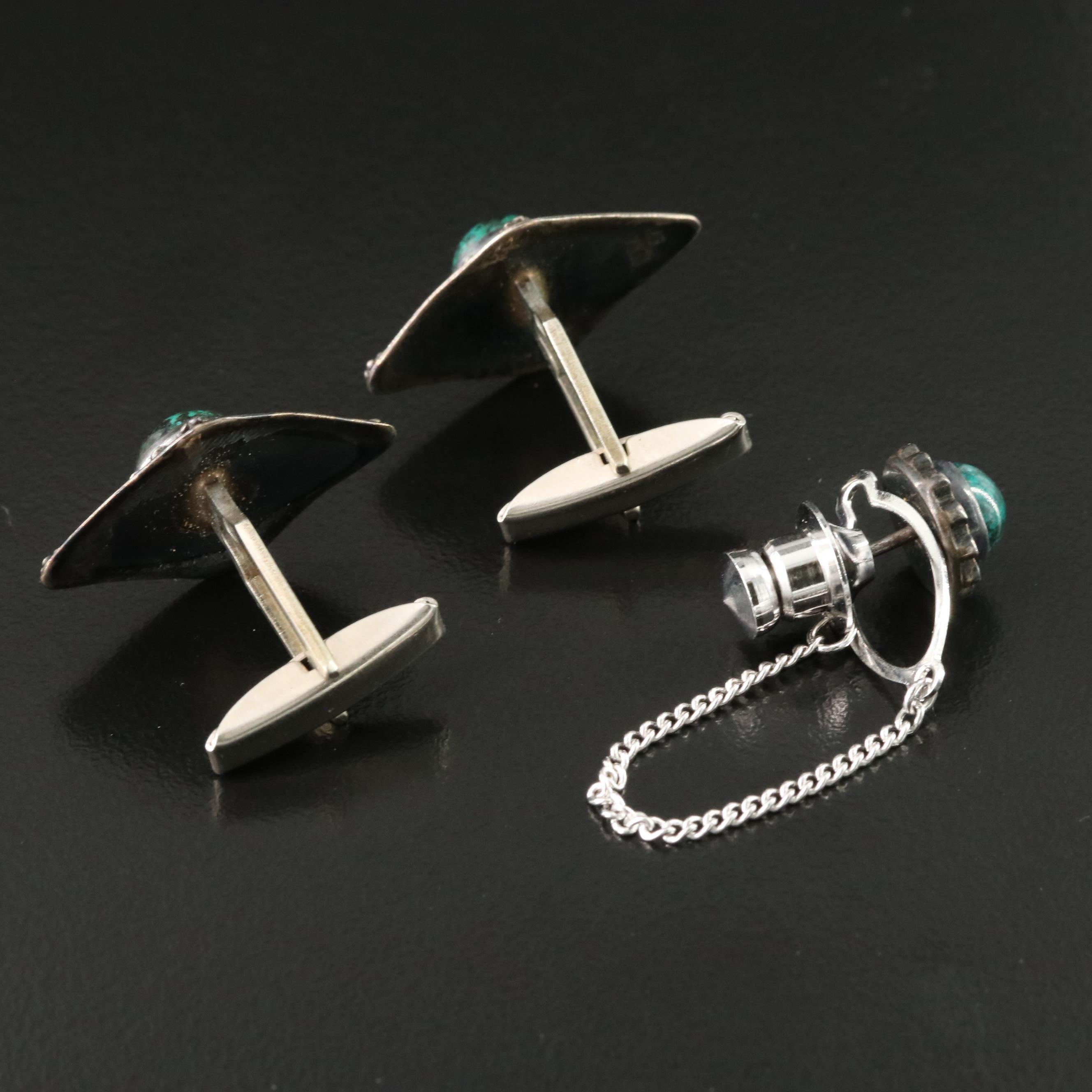 Israeli Sterling Eilat Stone Cufflink and Pin Set