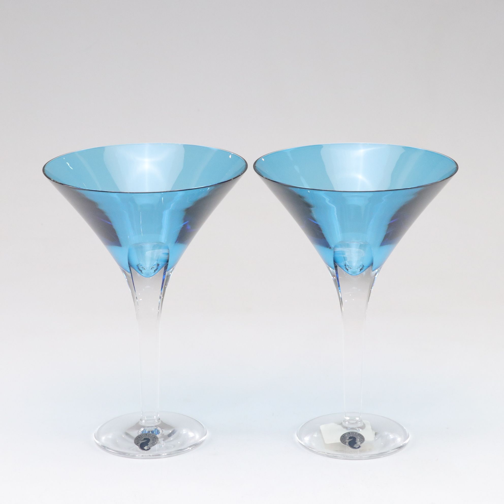Waterford Crystal "Eclipse" Turquoise Martini Glasses, Pair In Box