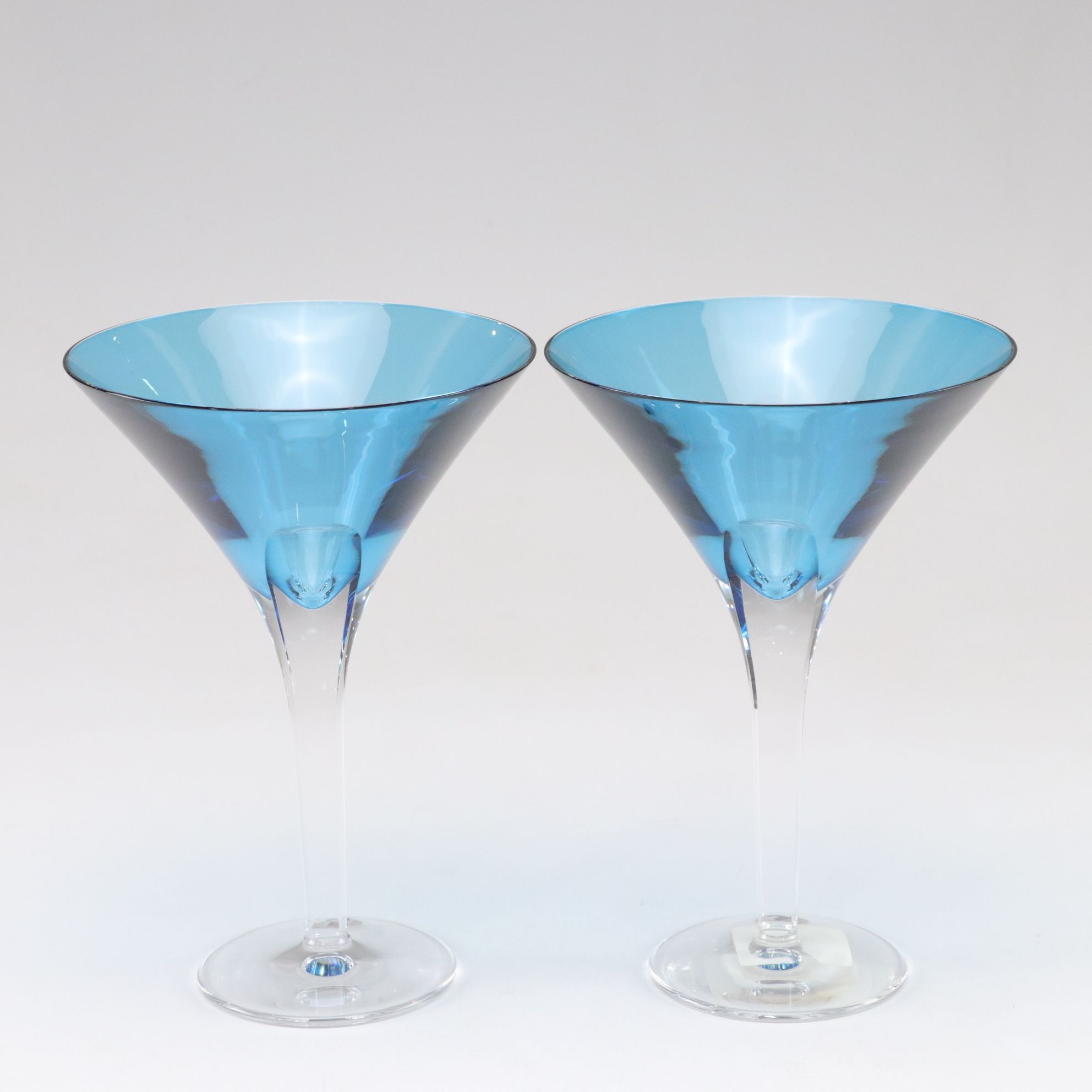 Waterford Crystal "Eclipse" Turquoise Martini Glasses, Pair In Box