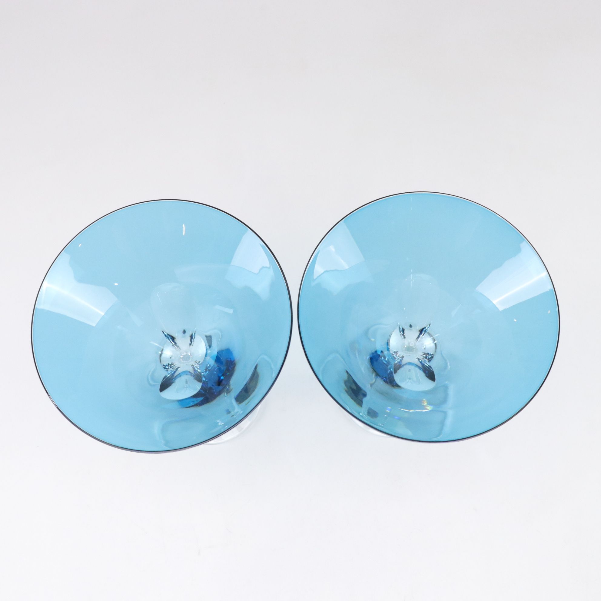 Waterford Crystal "Eclipse" Turquoise Martini Glasses, Pair In Box