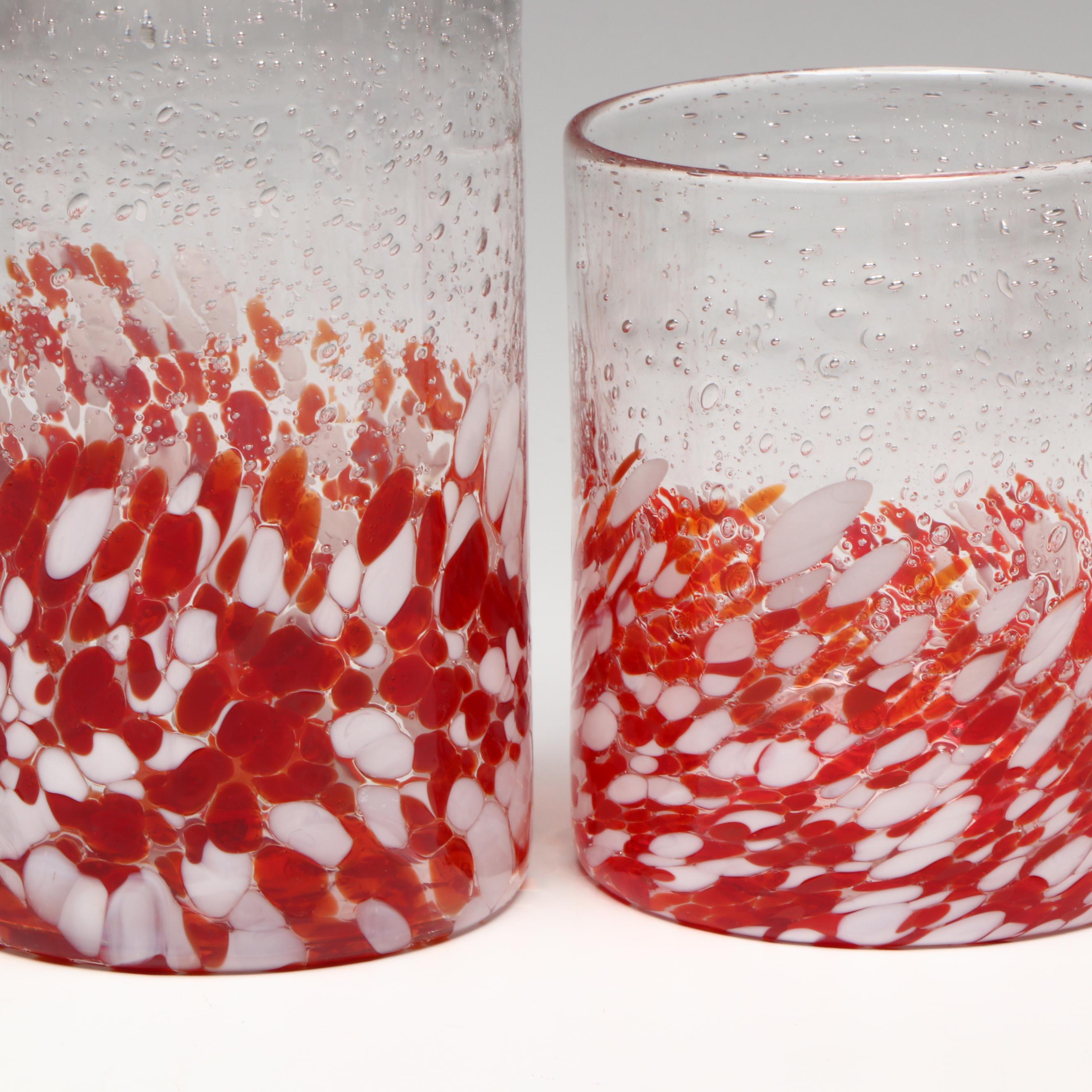 St. Nicolas Square "Jolly" Glass Tumblers with Blue Speckled Wine Glasses