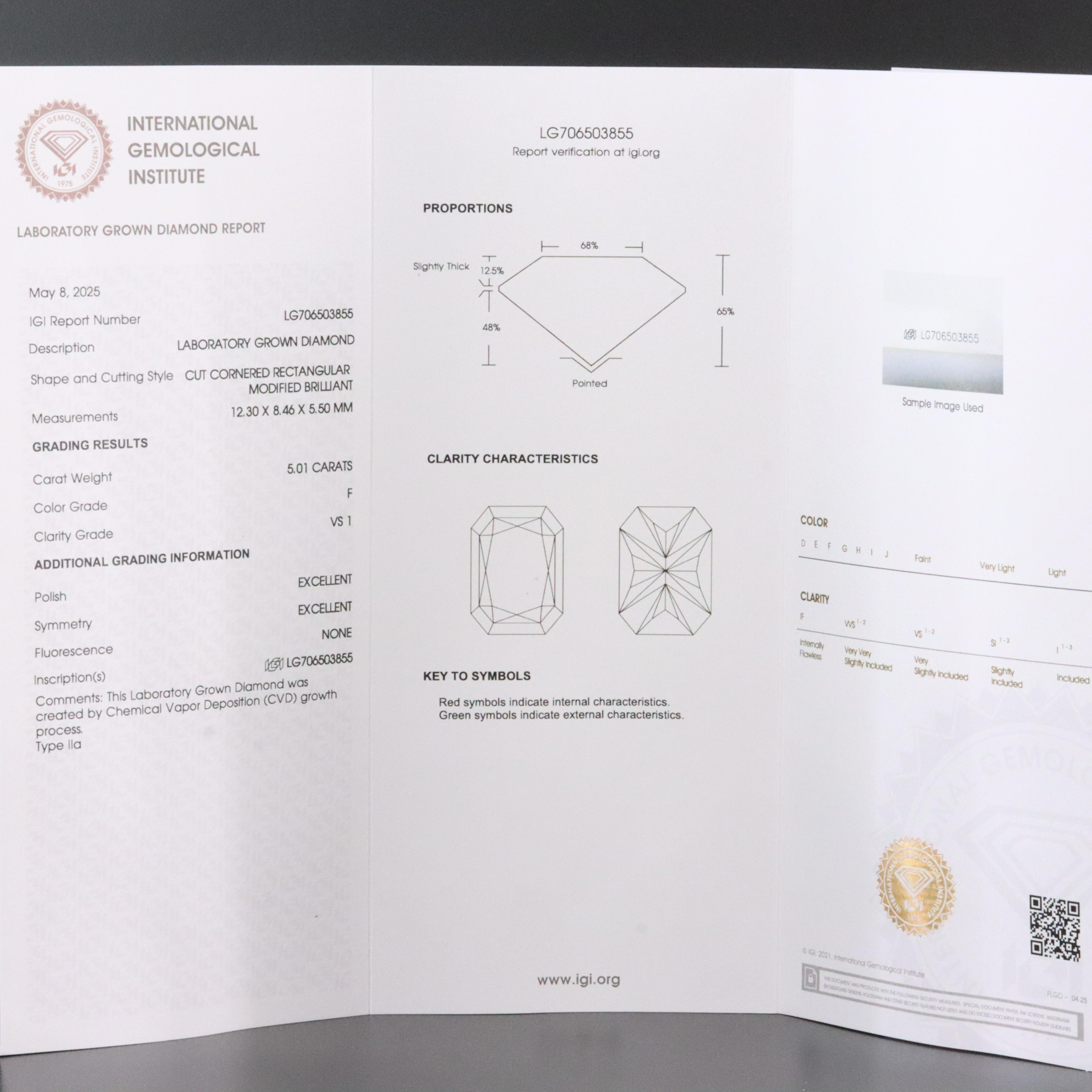 18K 5.01 CT Lab Grown Diamond Solitaire Ring with IGI Report