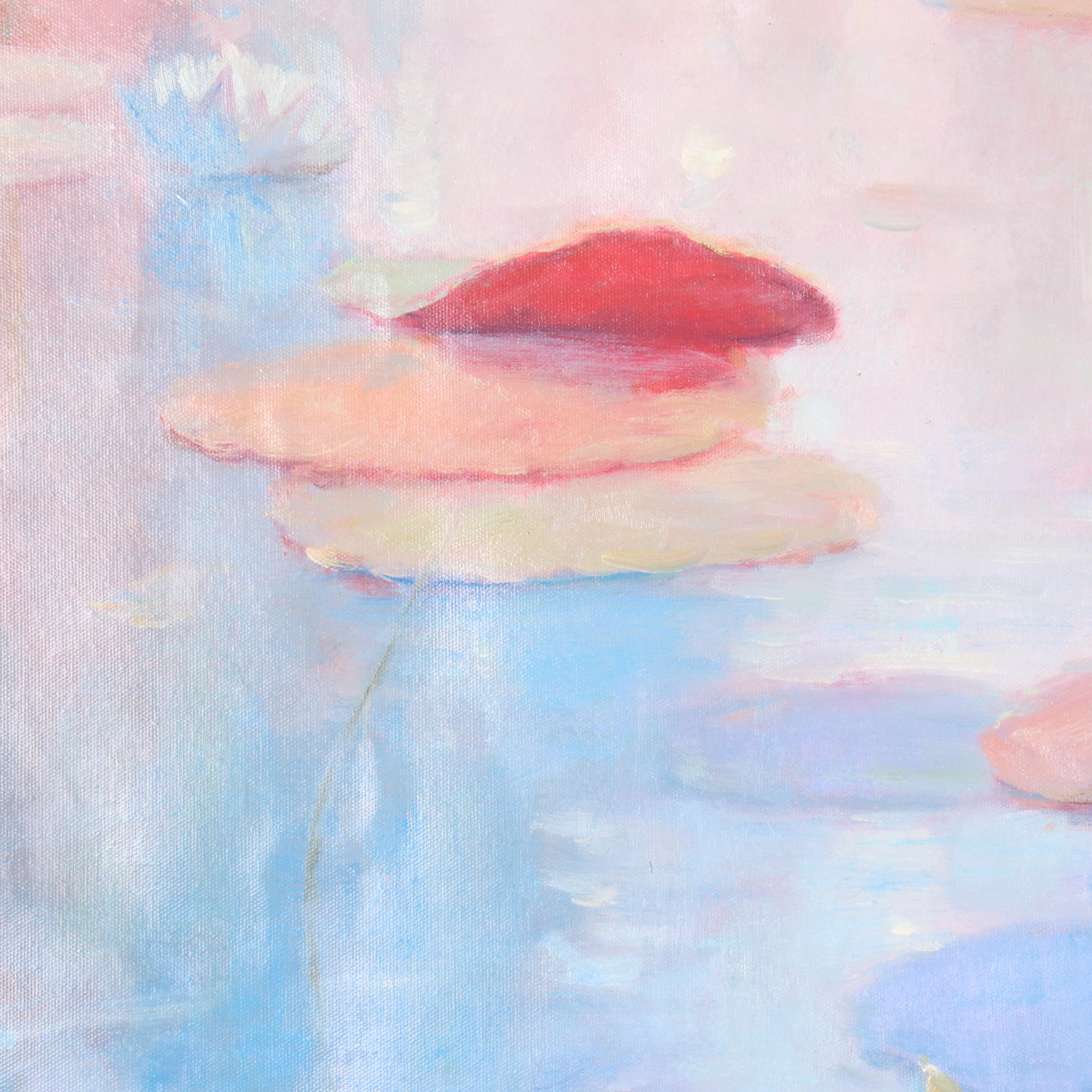 N. Ming Pond Landscape Oil Painting, 21st Century