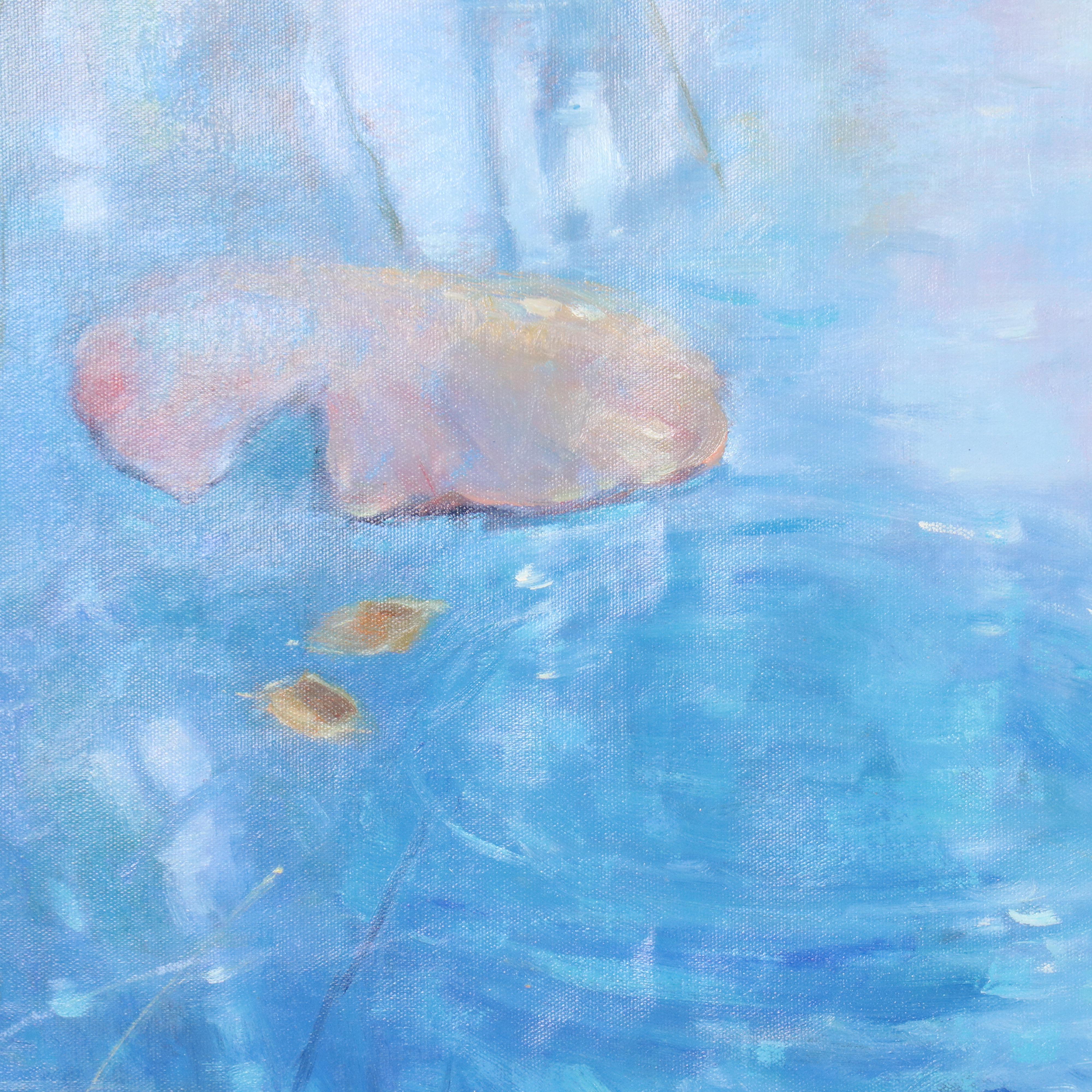 N. Ming Pond Landscape Oil Painting, 21st Century