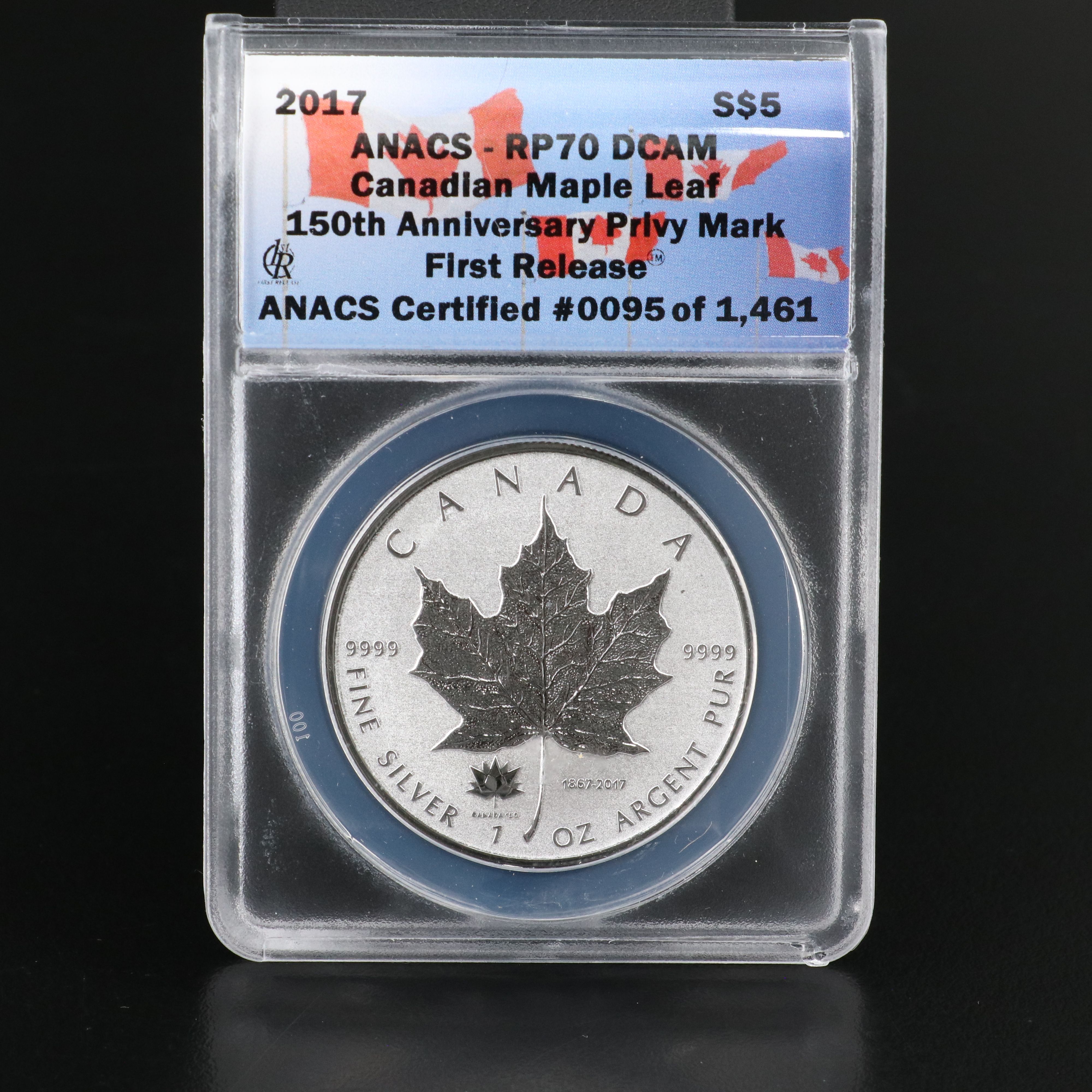 ANACS RP70 DCAM 2017 $5 Canadian Silver Maple Leaf 150th