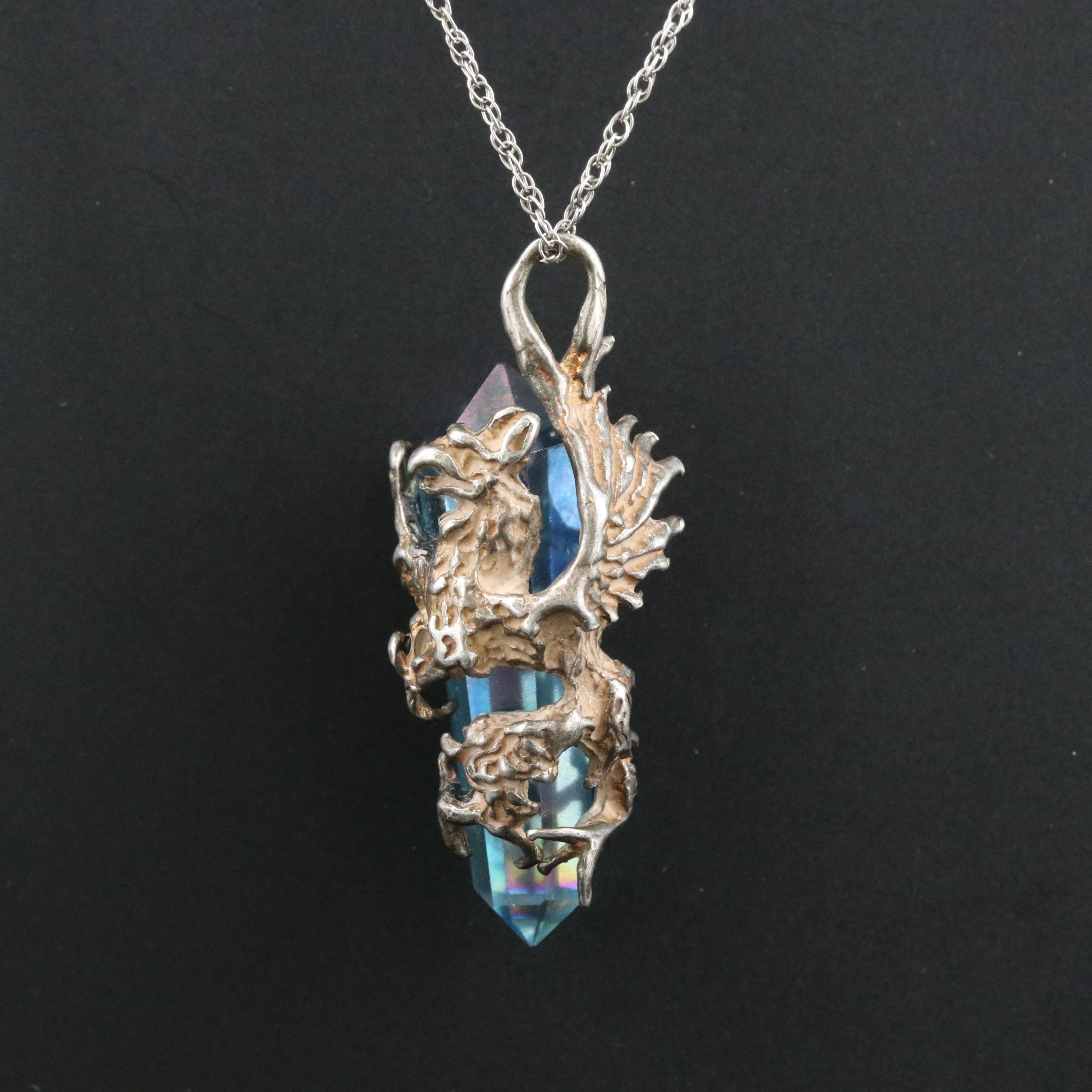 Sterling Quartz Griffin Pendant Necklace