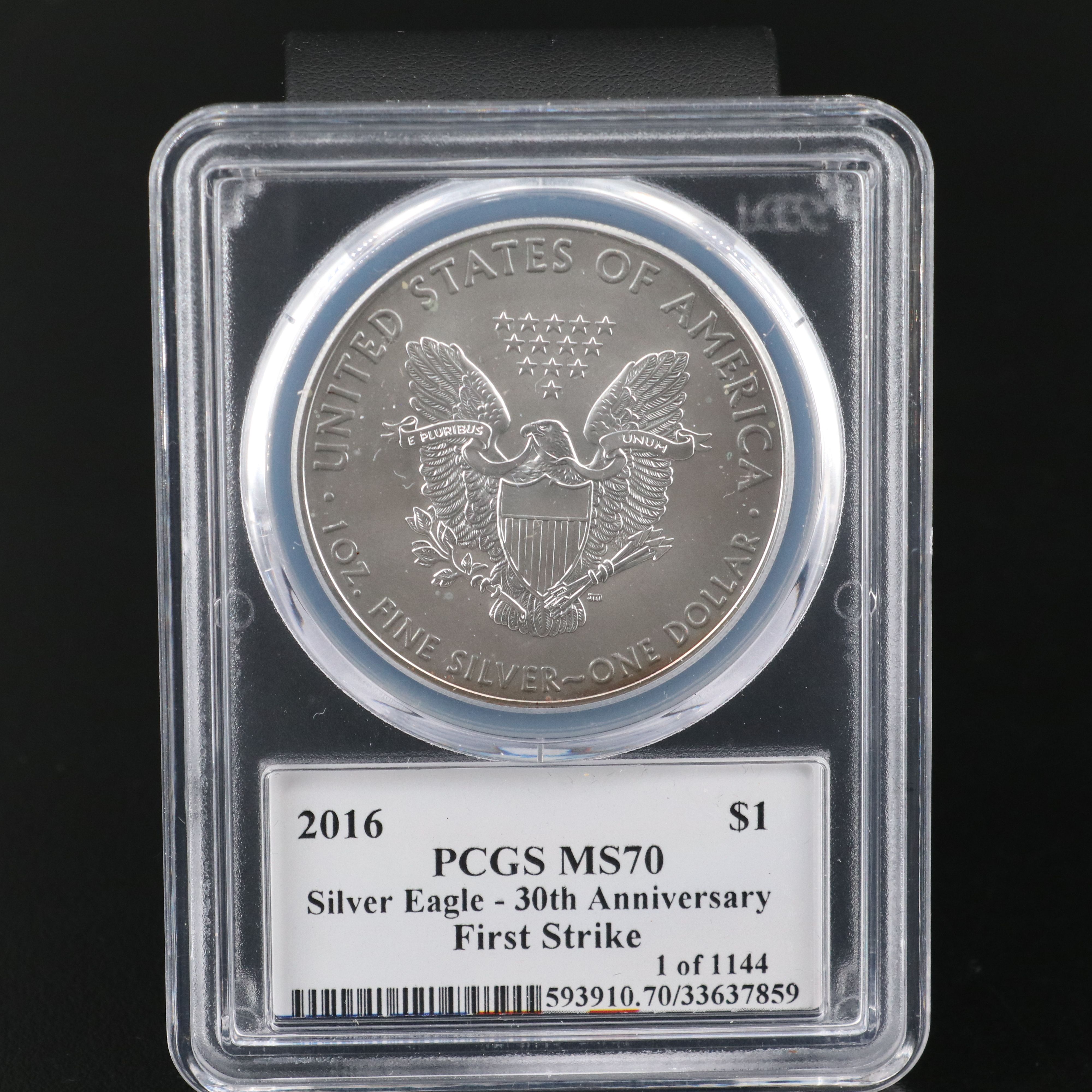 PCGS Graded MS70 2016 $1 American Silver Eagle Signed by Moy