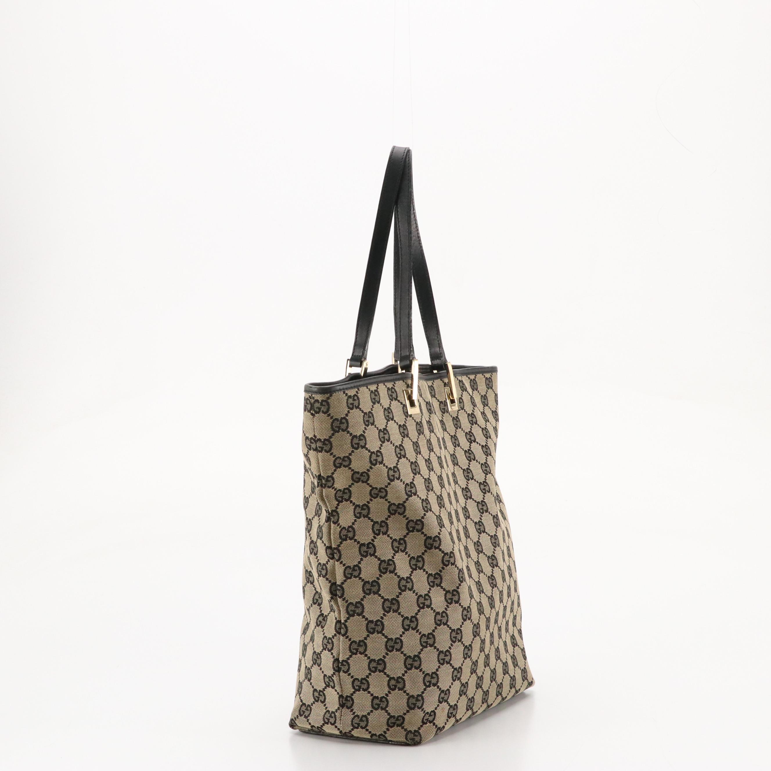 Gucci Vertical Tote in Navy Blue GG Canvas and Leather Trim