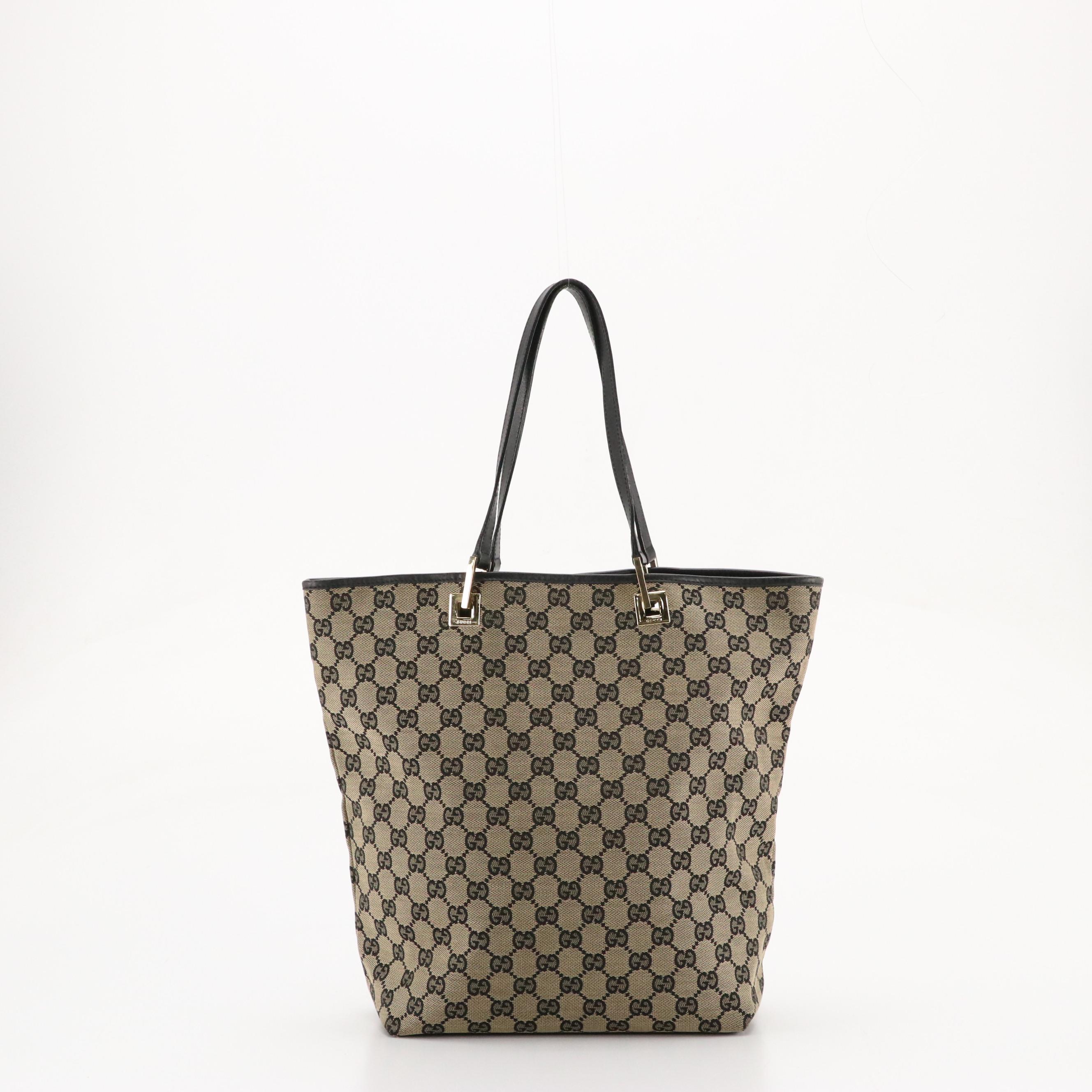 Gucci Vertical Tote in Navy Blue GG Canvas and Leather Trim