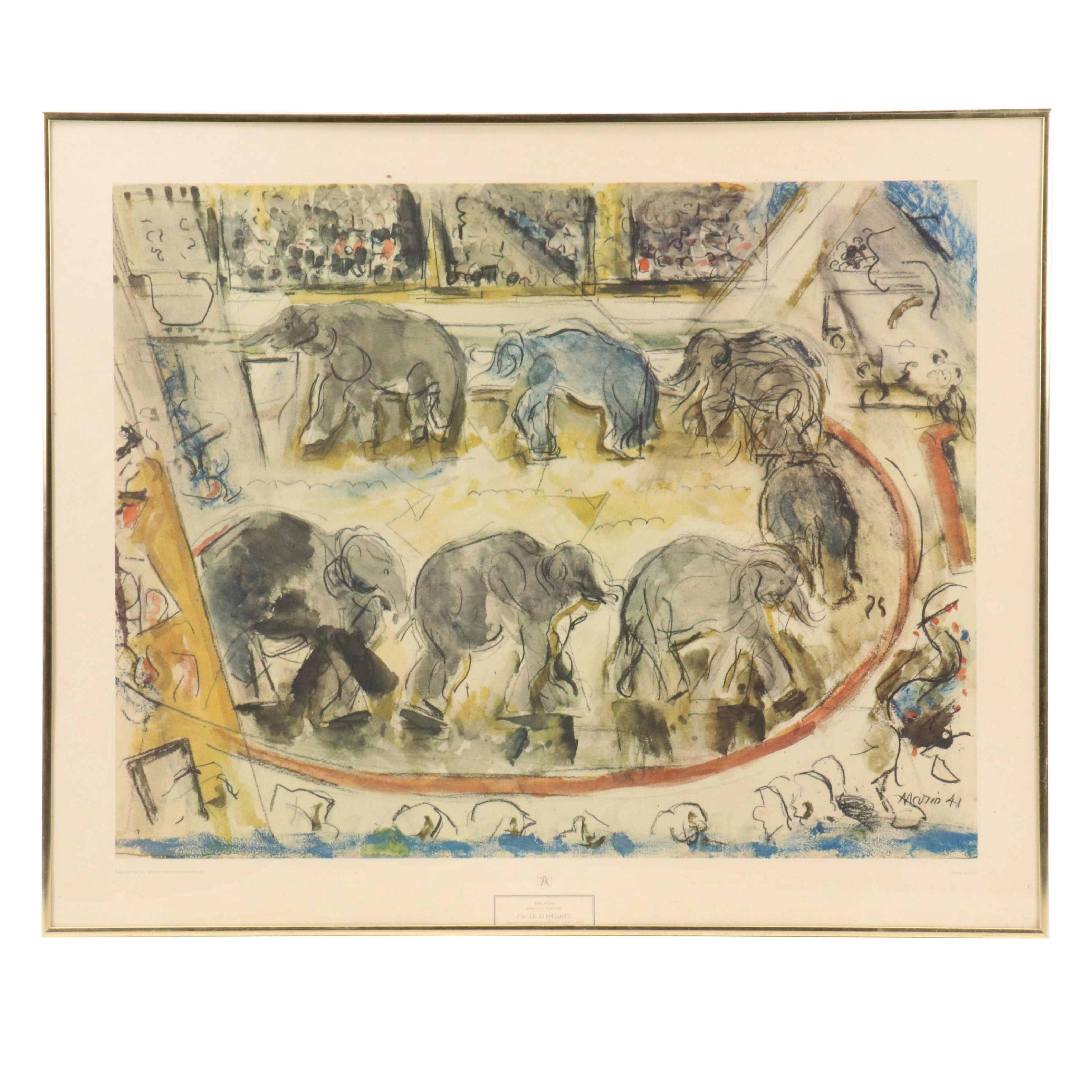 Collotype After John Marin "Circus Elephants," Mid to Late 20th C.